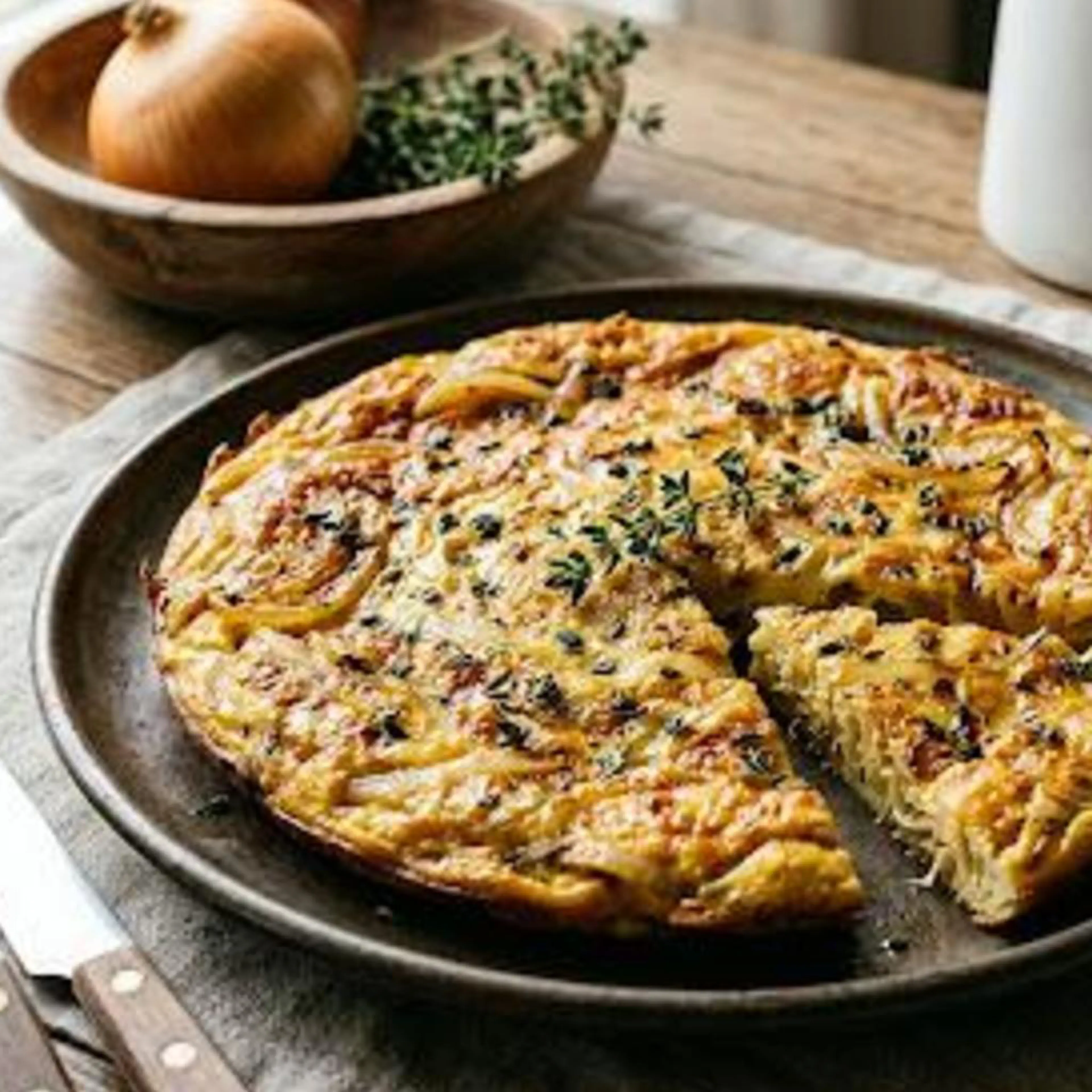Tortilla con cebolla y tomillo
