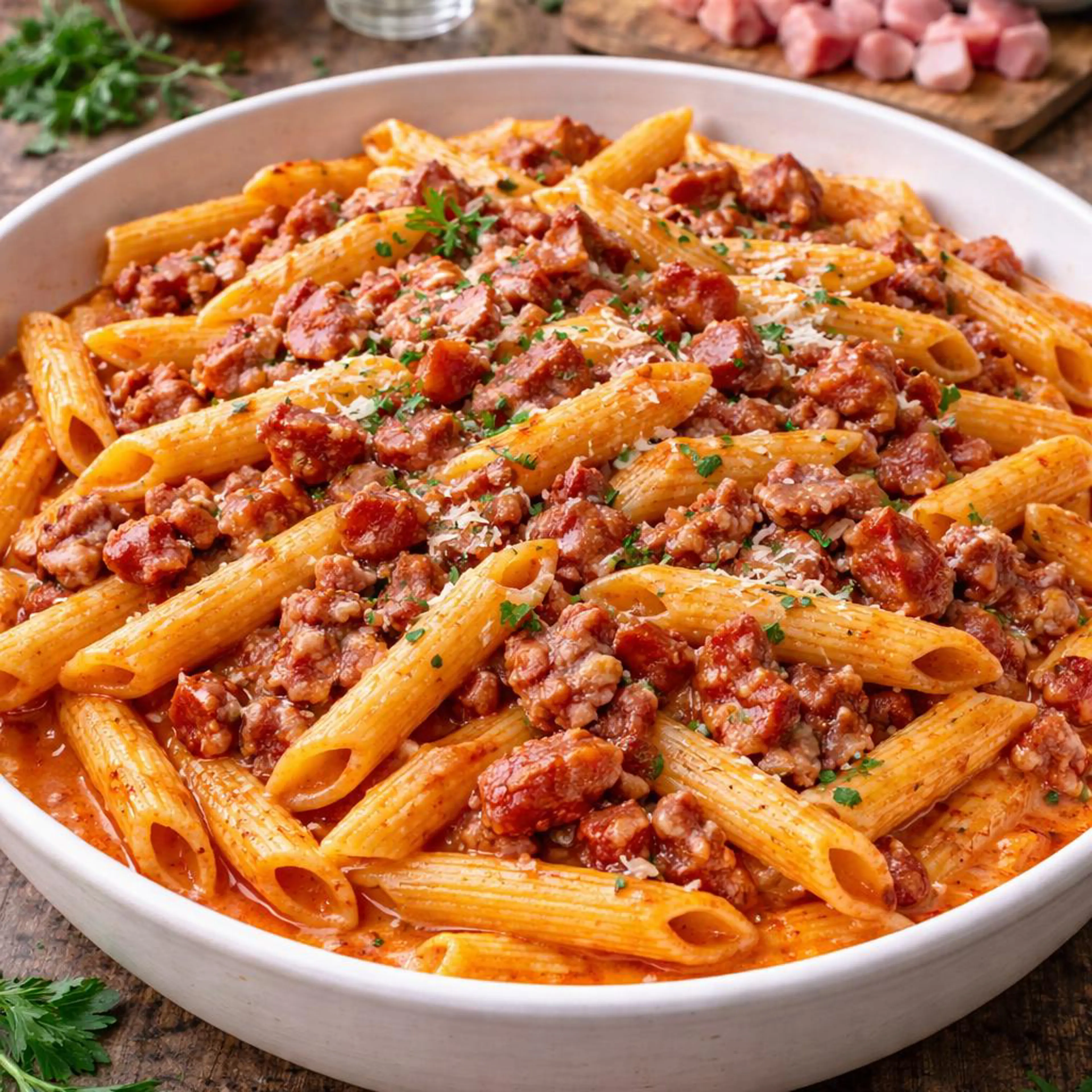 Penne à la vodka et au lard