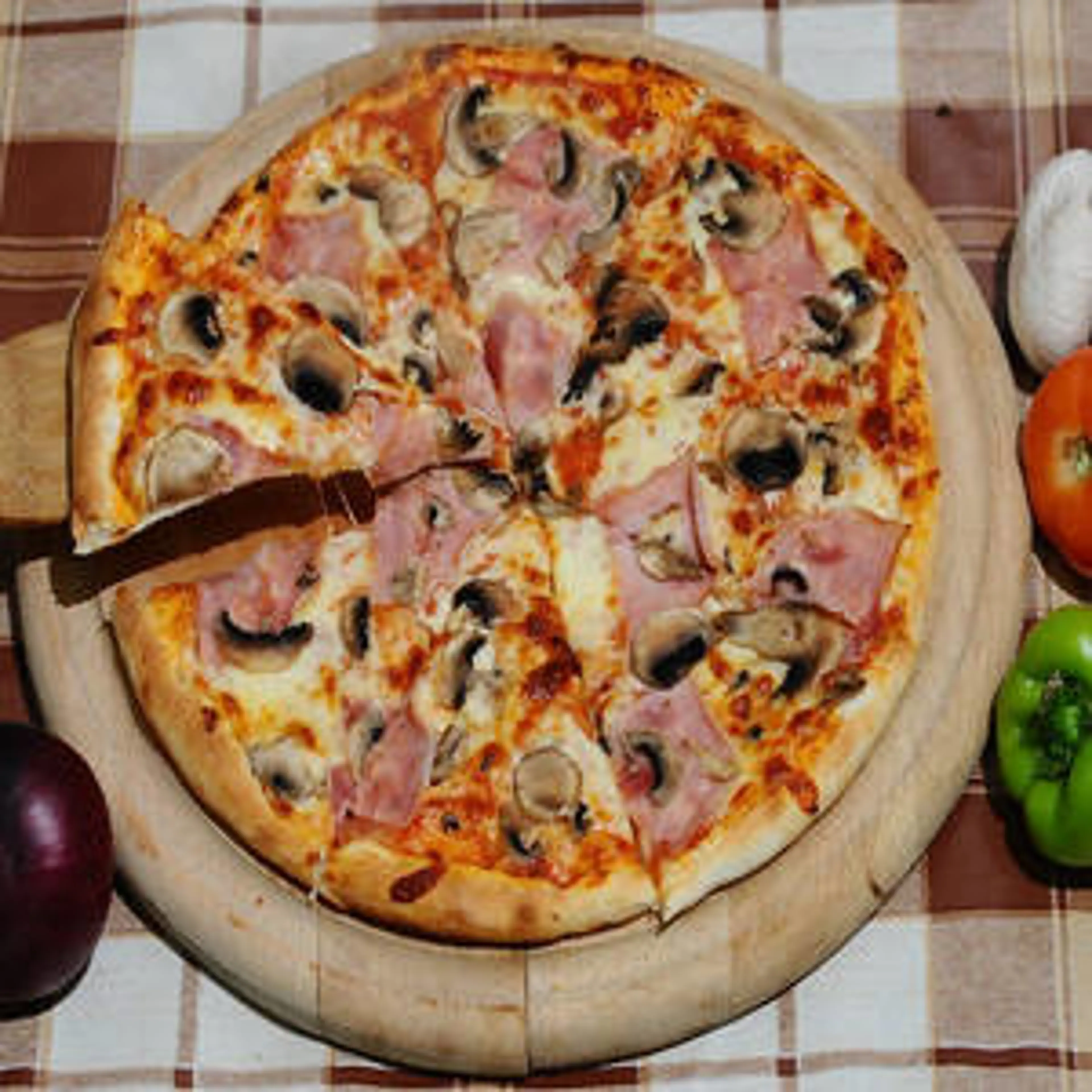 Pizza with Ham and Mushrooms