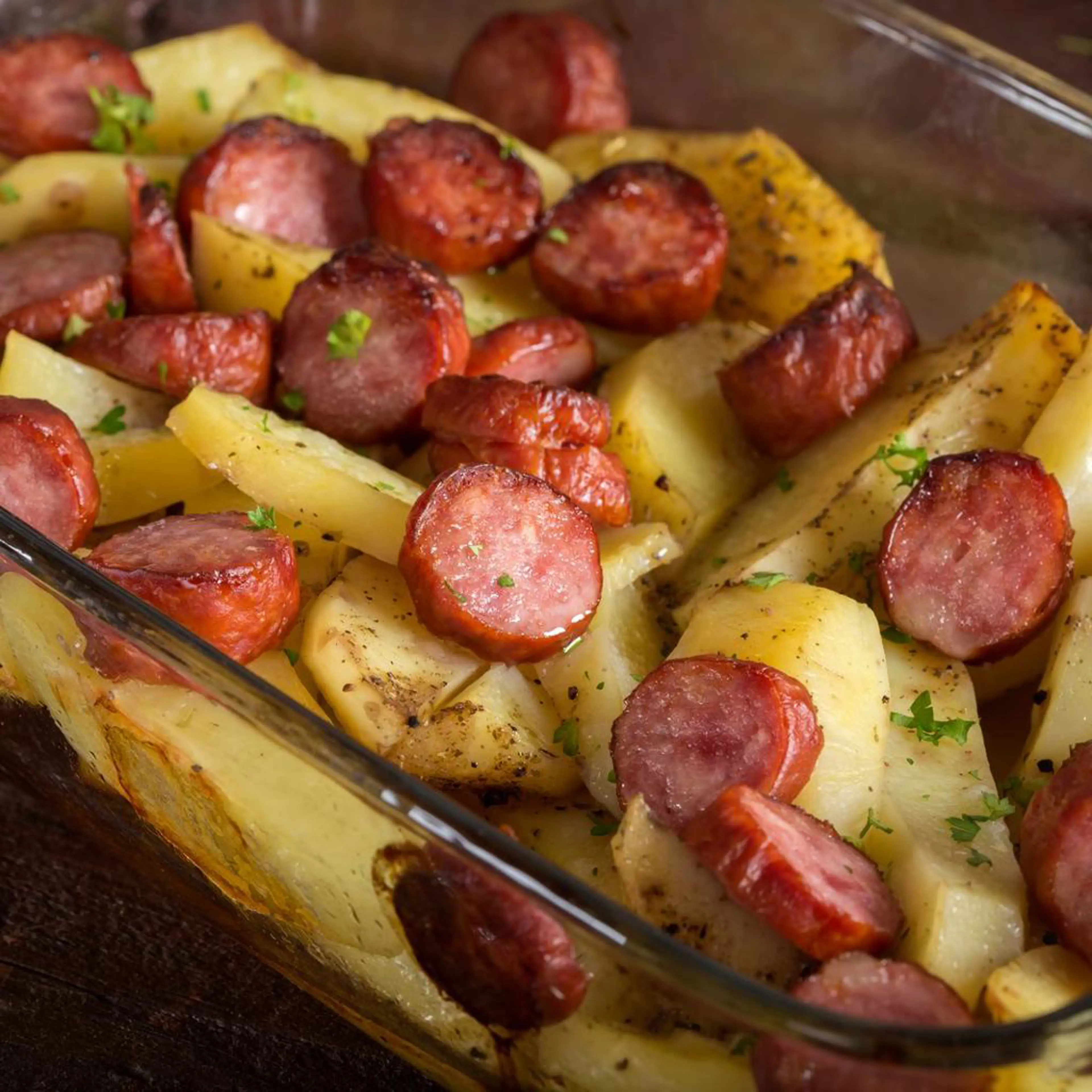 Fried sausages with potatoes