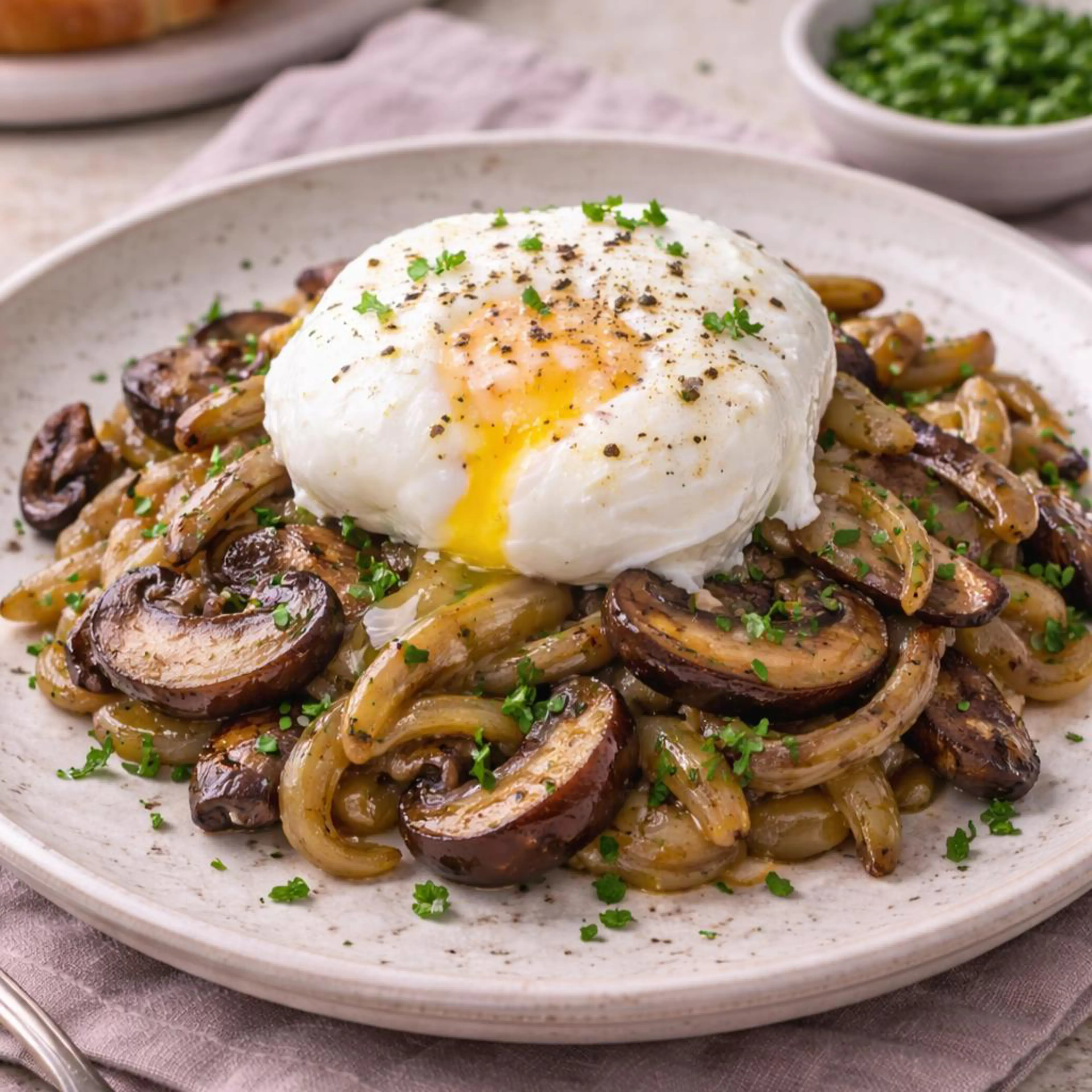 Poached eggs with onion