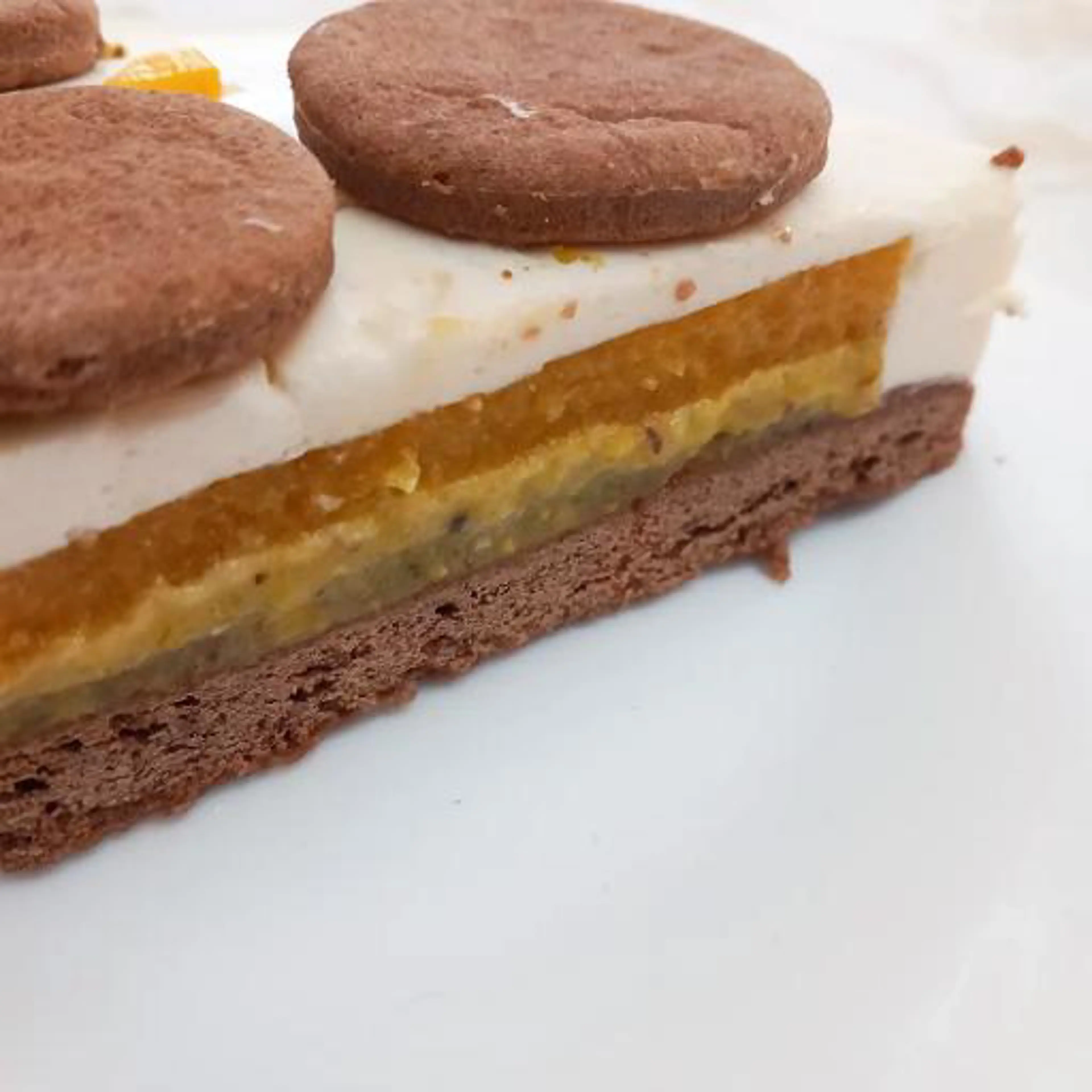cocoa sucree, mango gelee, pistachio frangipane and vanilla mousse gluten-free and lactose-free