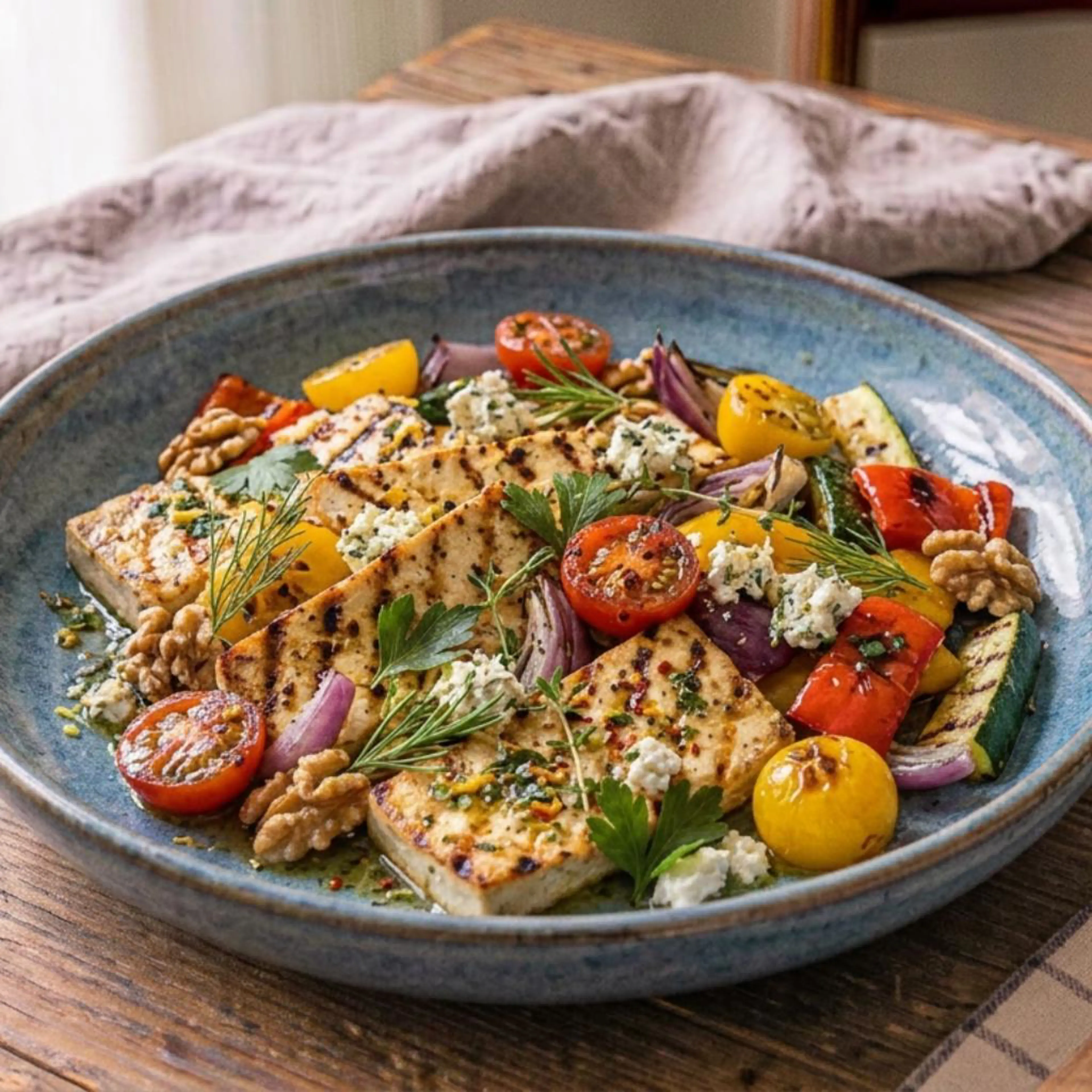 Grilled tofu with vegetables