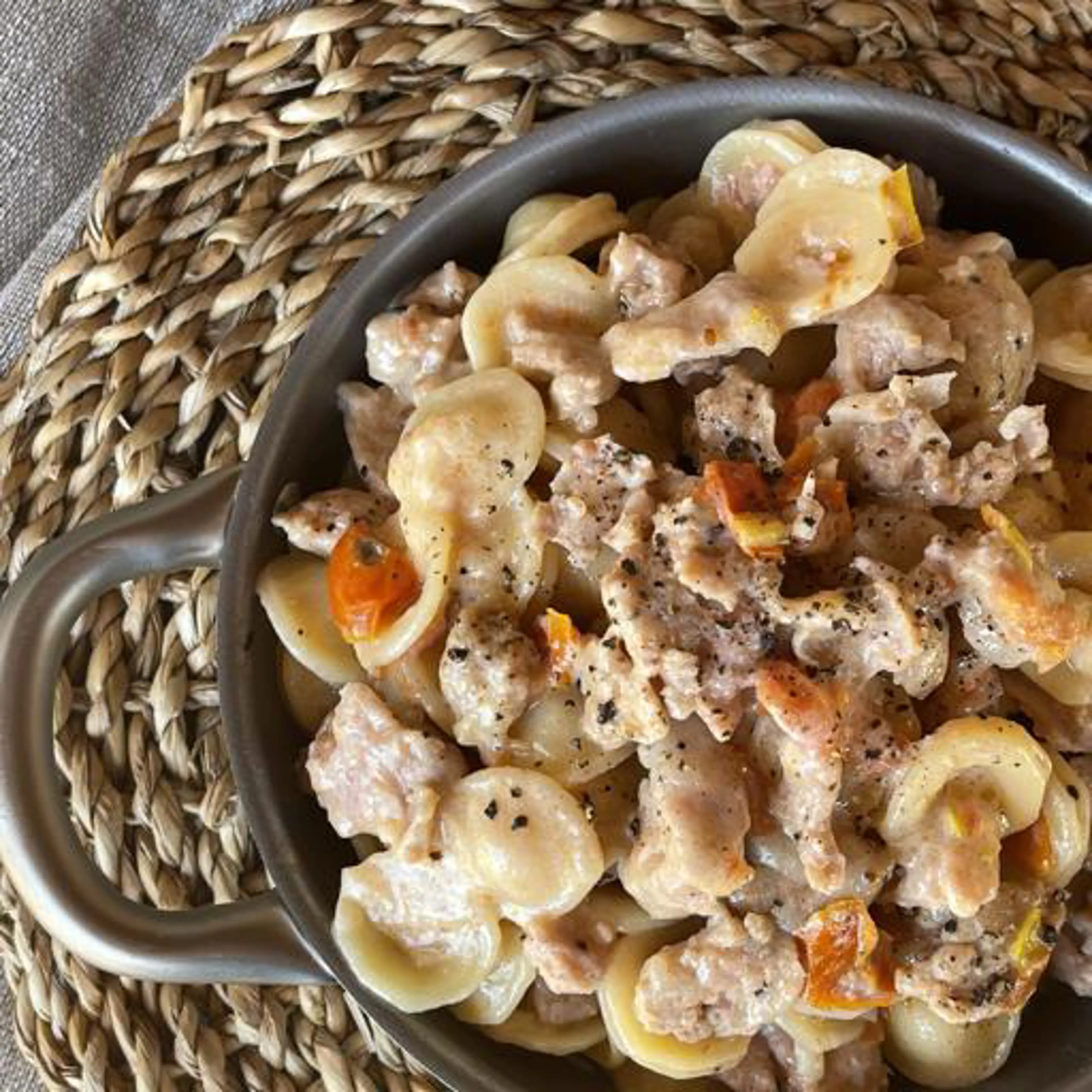 Orecchiette with Sausage and Stracchino