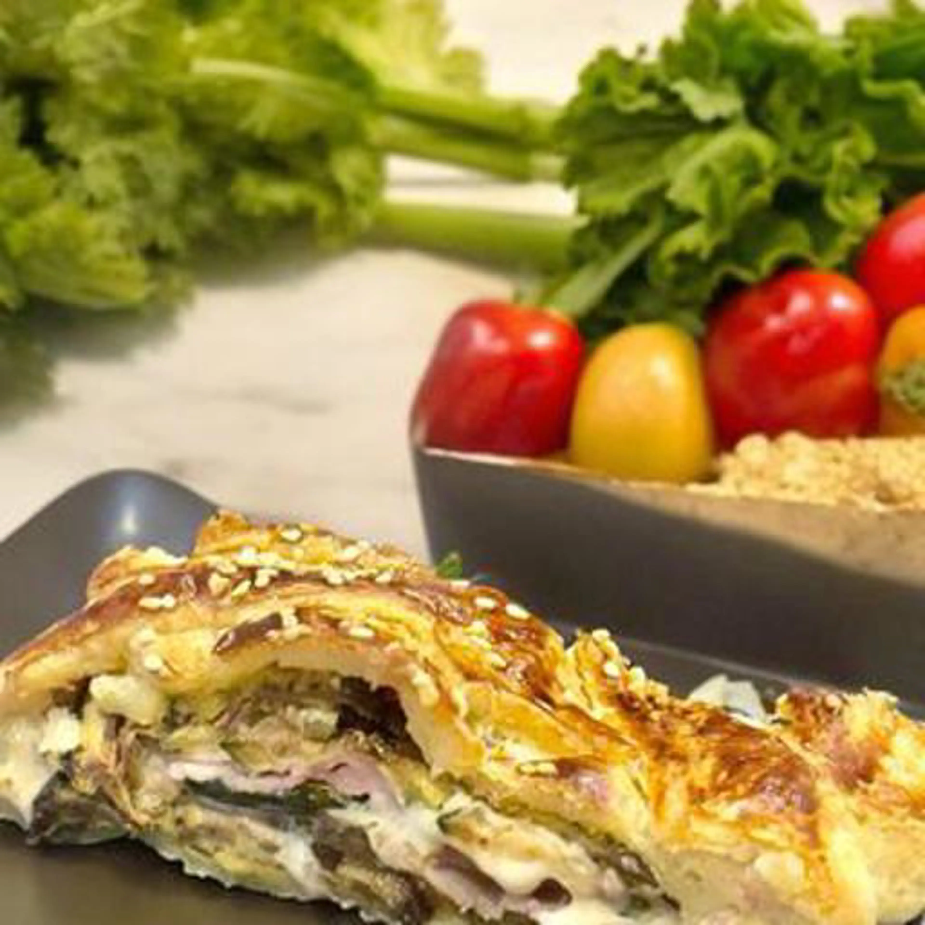 Strudel with hummus and grilled vegetables