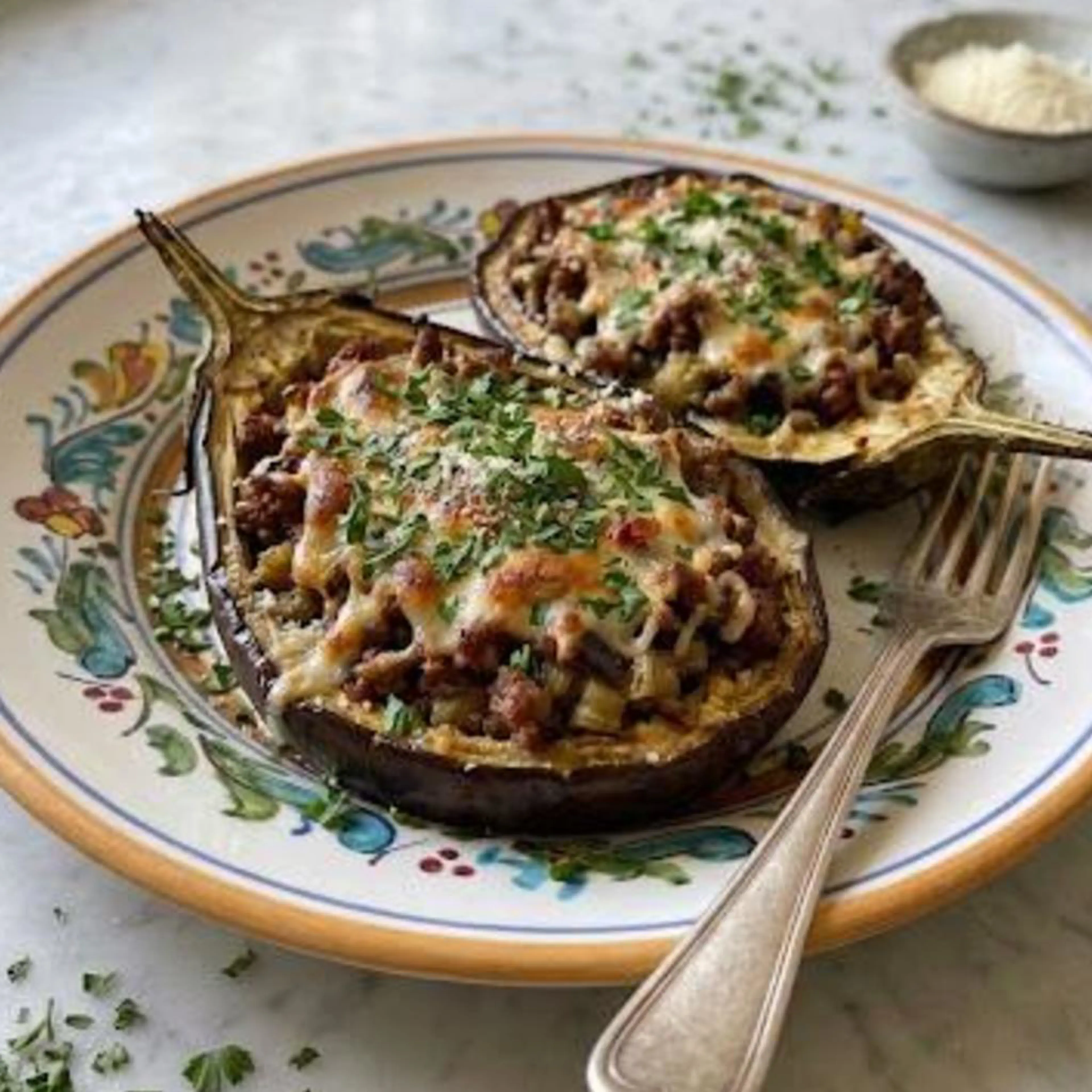 Stuffed Eggplants with Meat and Mozzarella