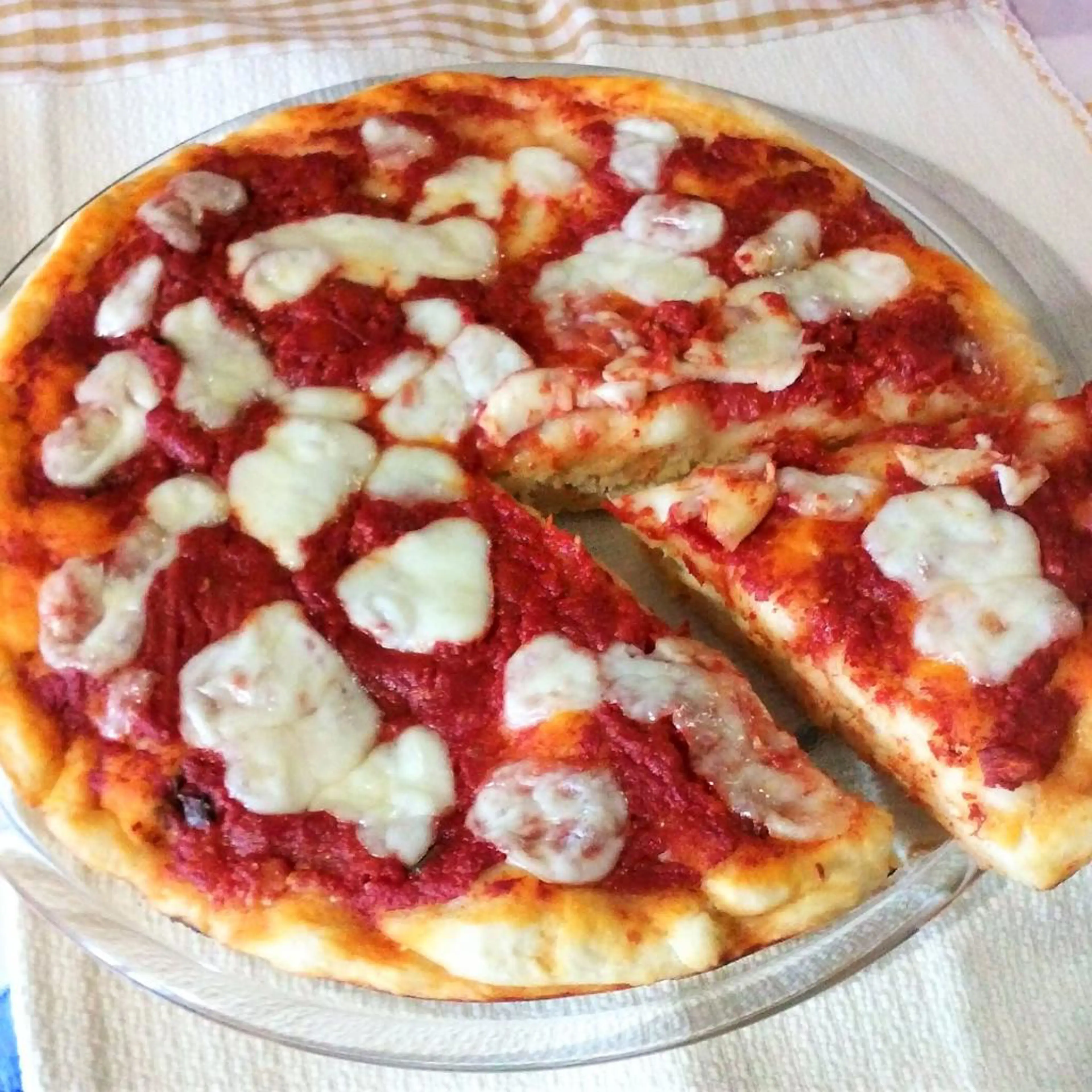 Zelfgemaakte pizza met tomaat en mozzarella