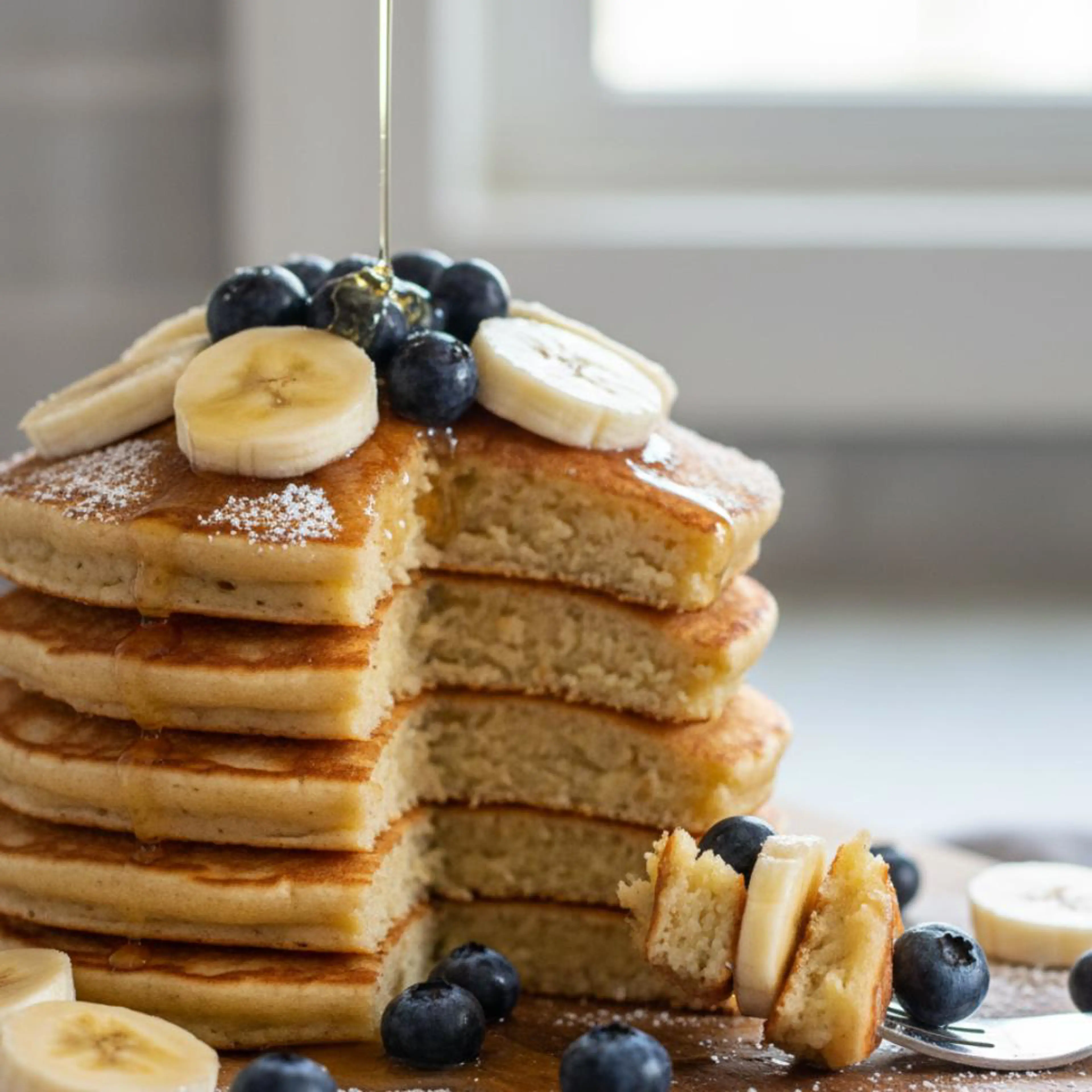 Pancake fit con banana e mirtilli