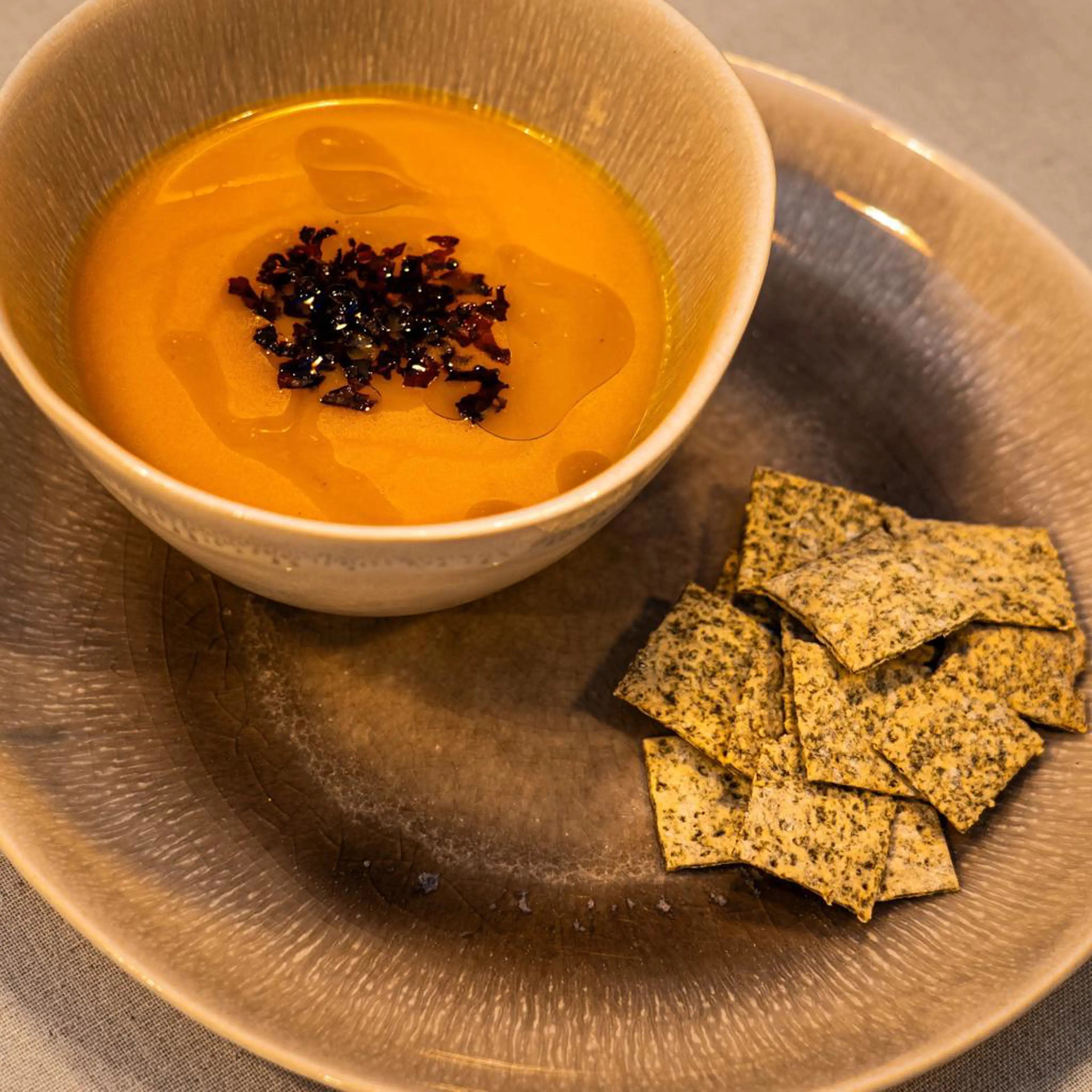 Pumpkin velouté with dulse and Neptune’s Bliss