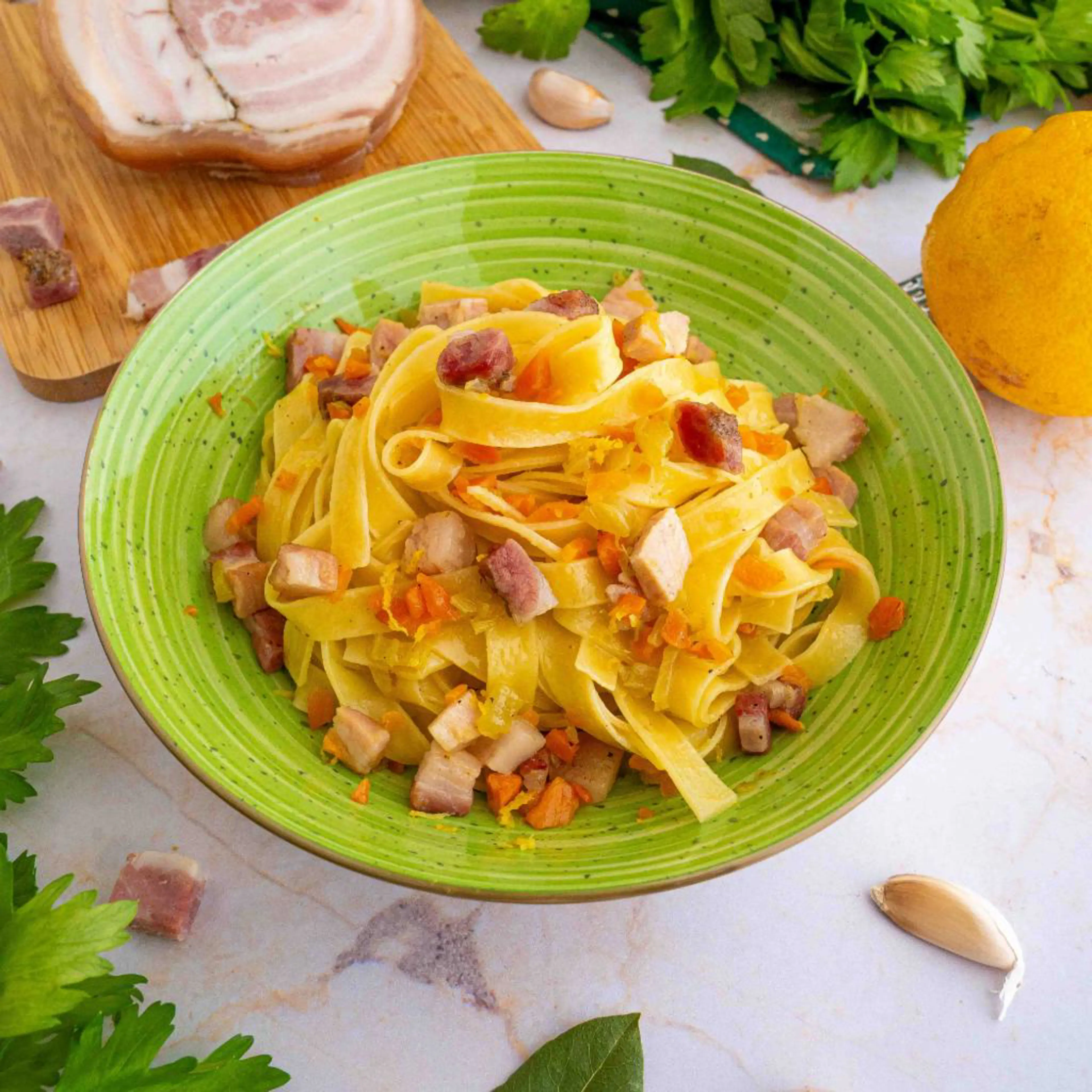 Tagliatelle with white pancetta ragù