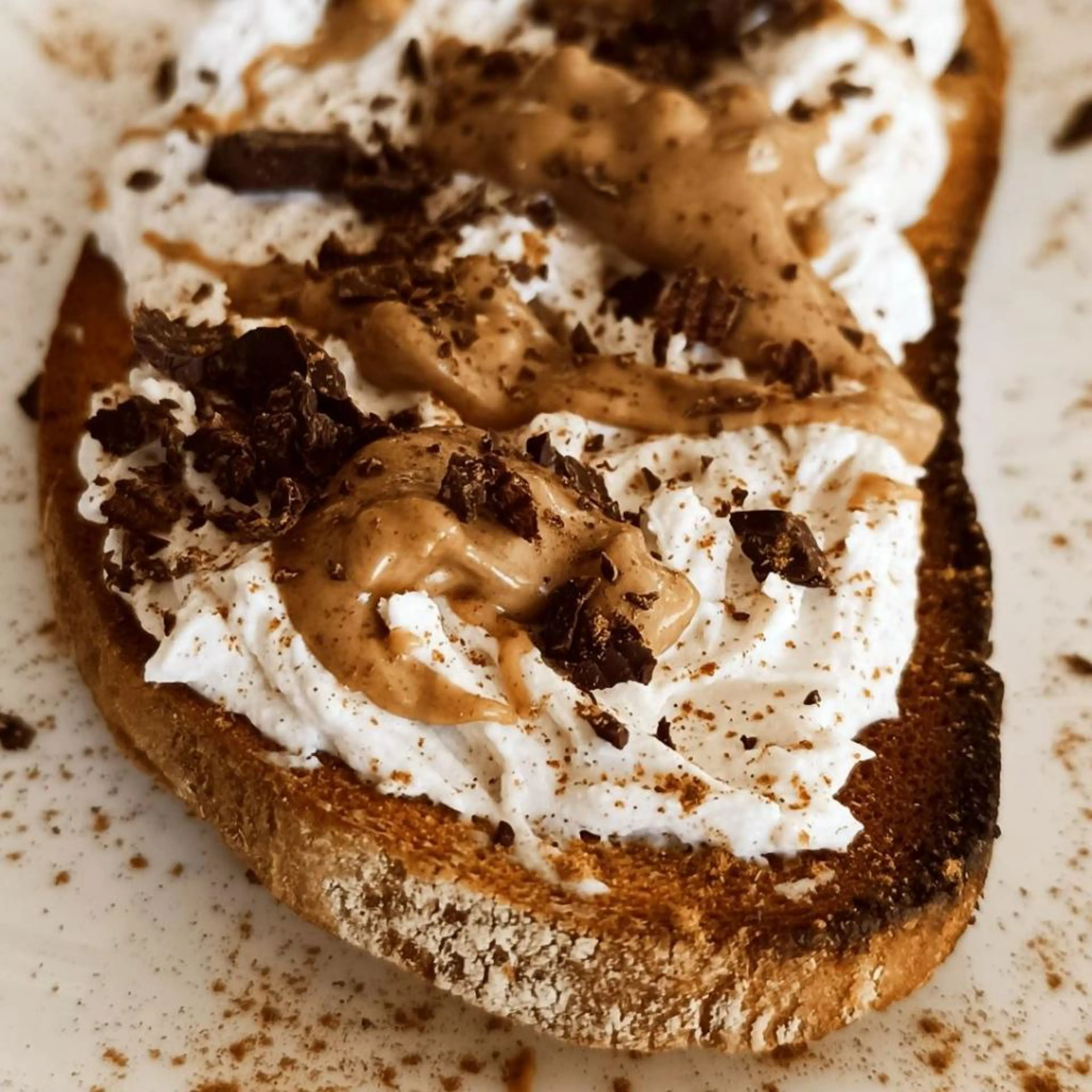 Crispy toast with ricotta, chufa, and chocolate
