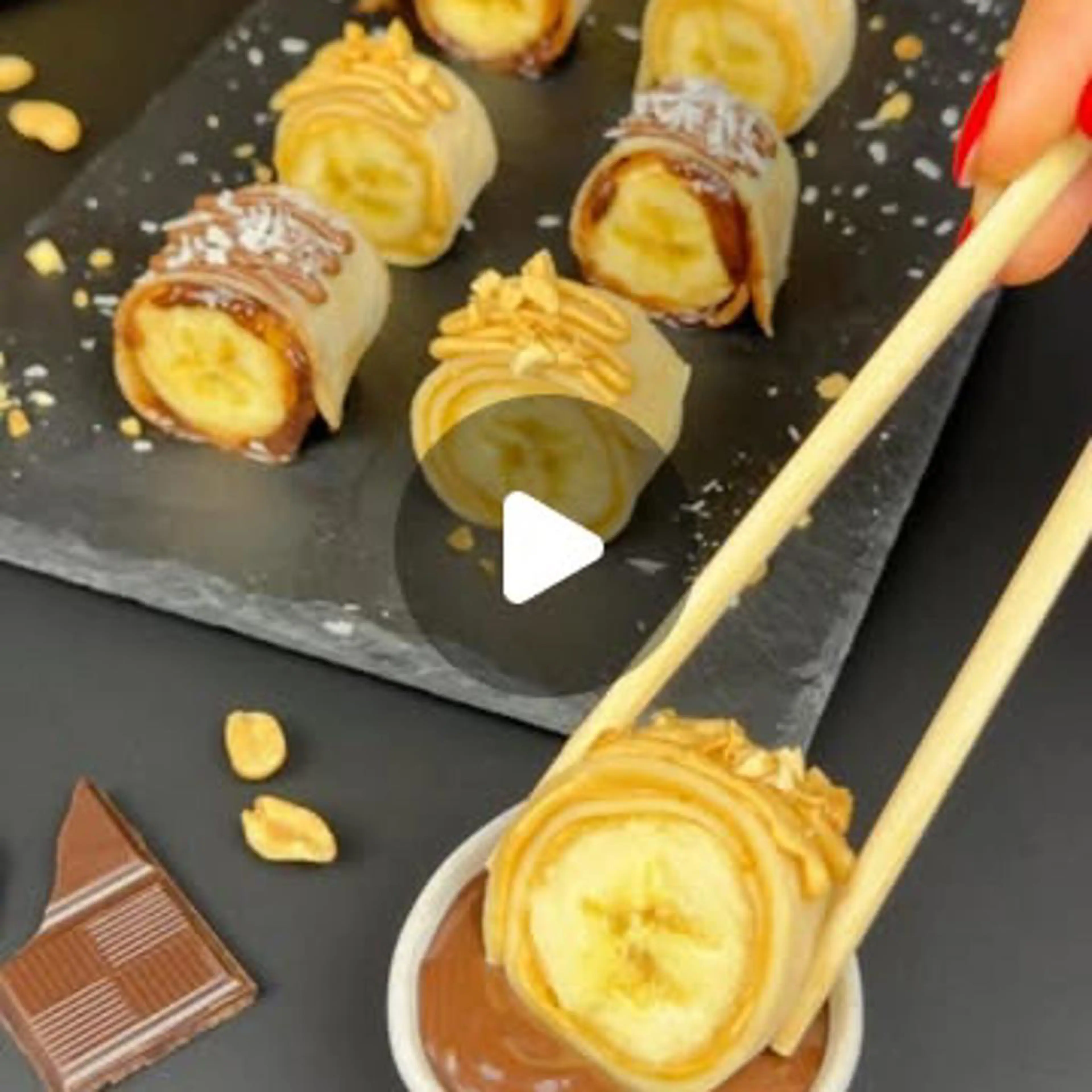 Sweet Sushi Crêpes with Banana, Cocoa Spread and Peanut Butter