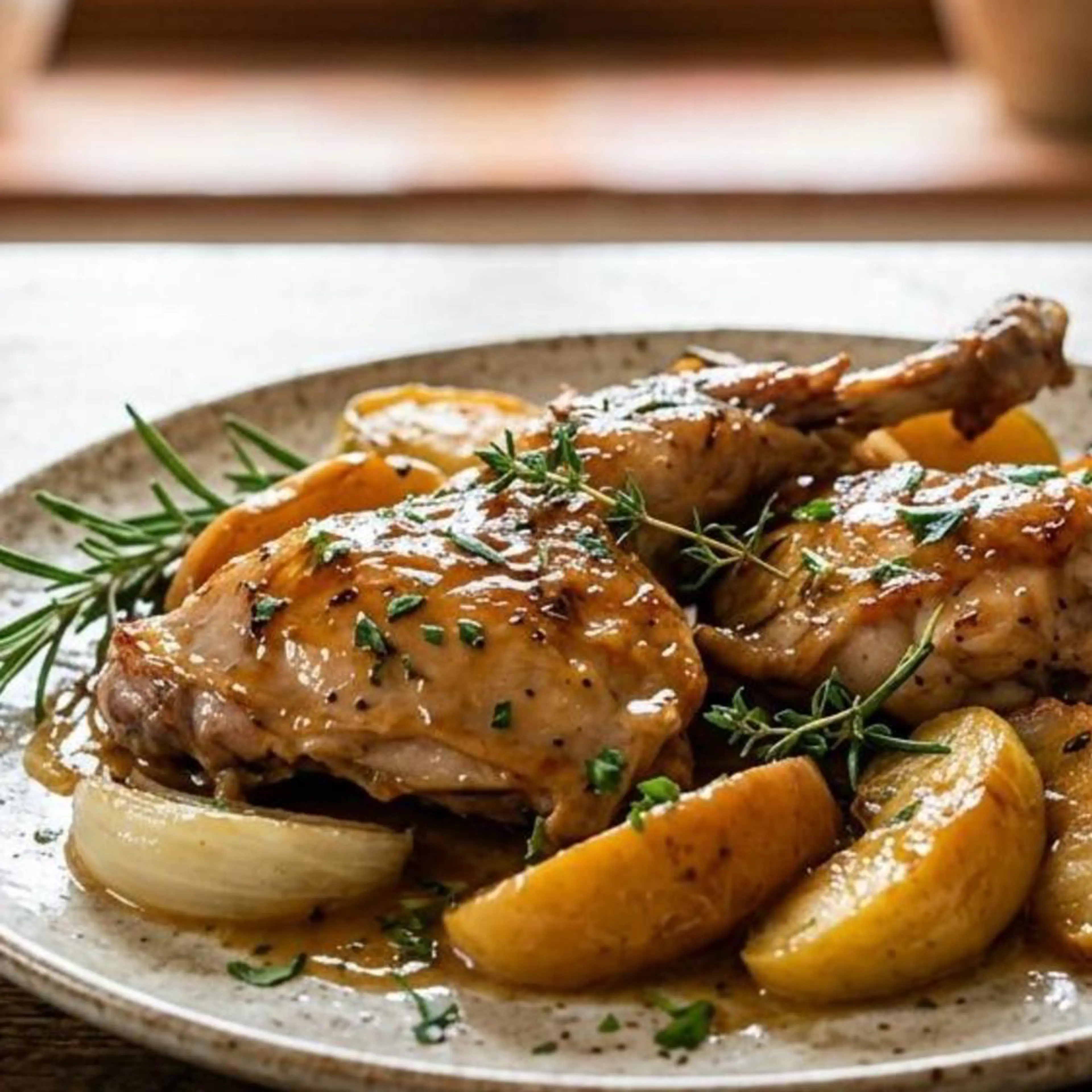 Conejo asado con manzanas