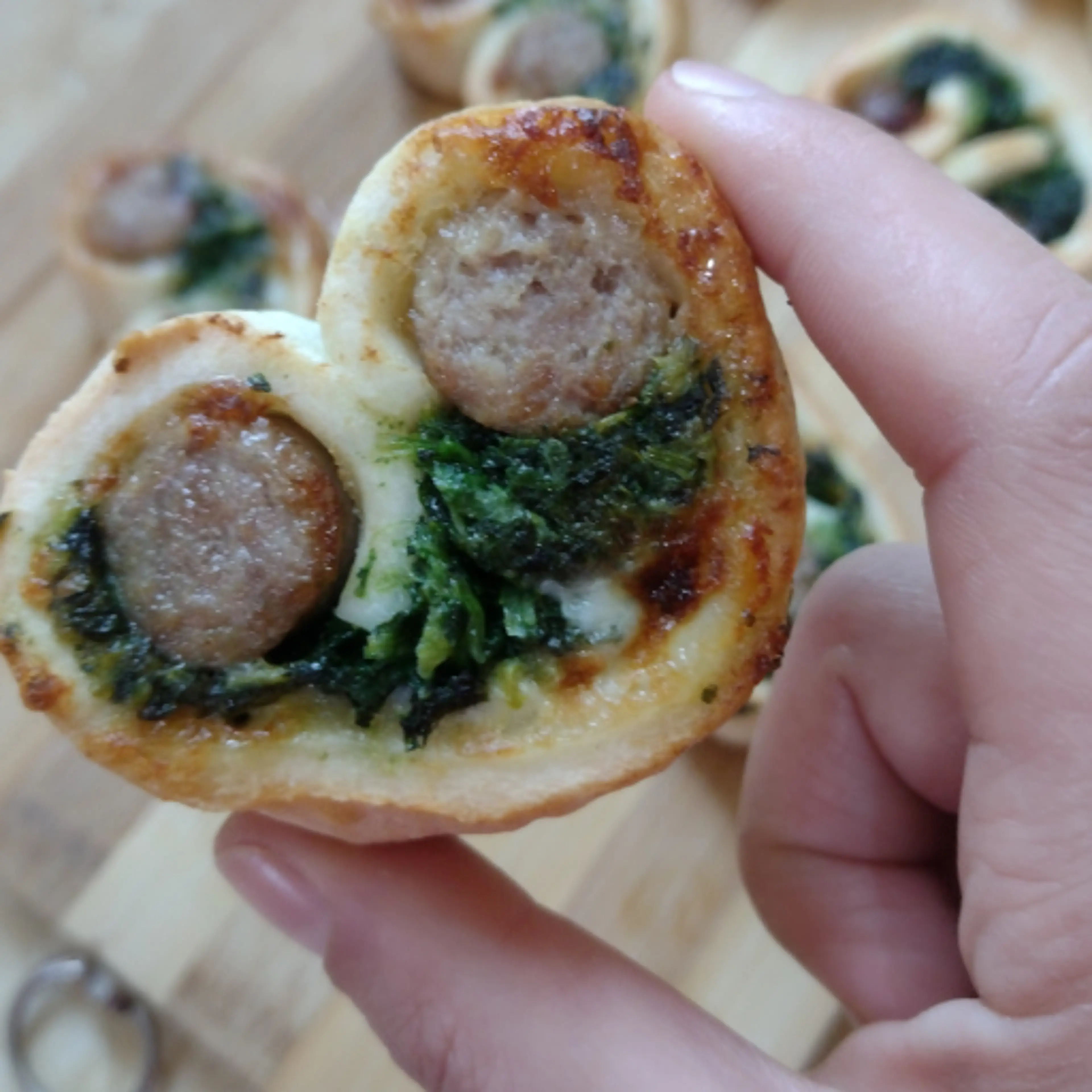 Sausage and spinach hearts
