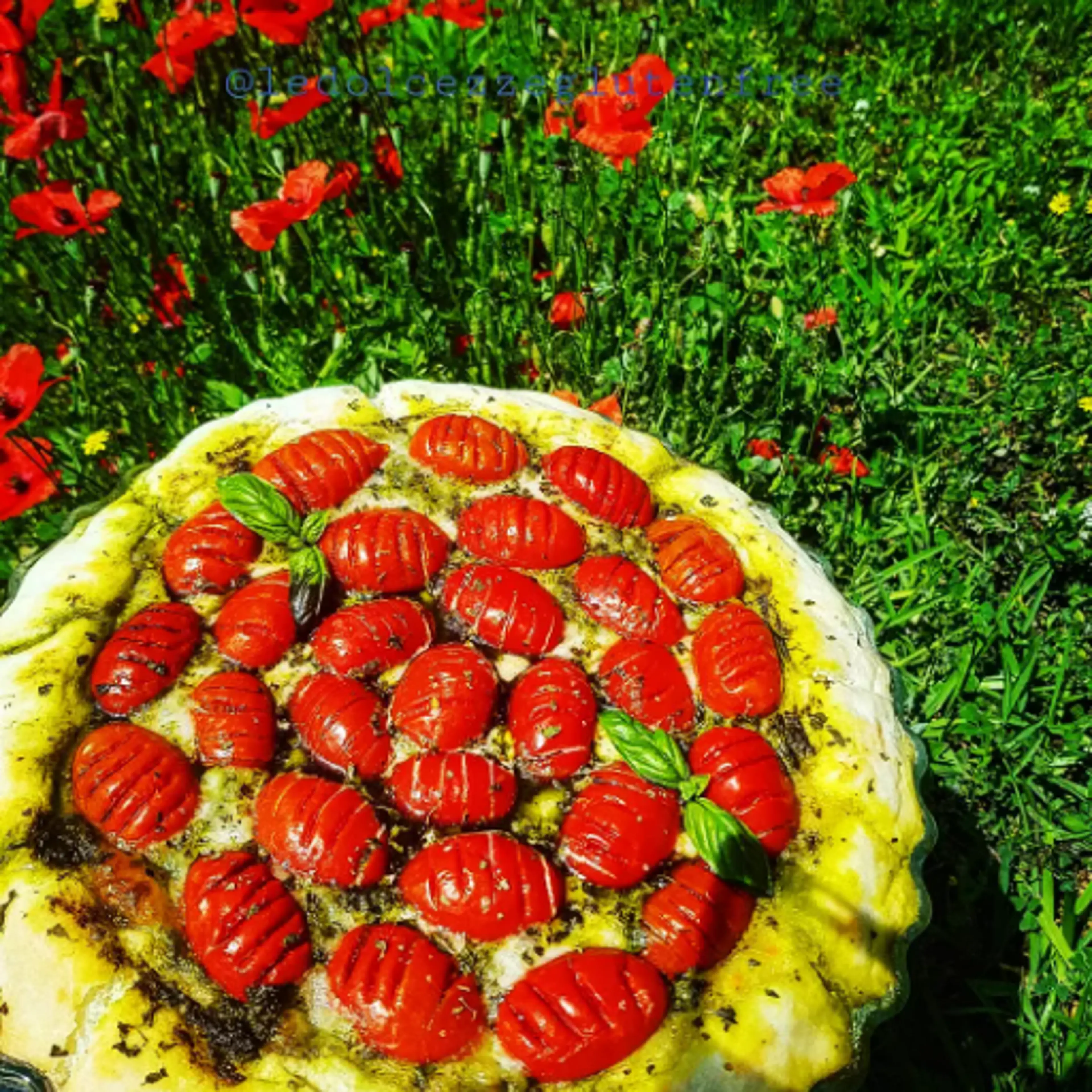 Pizza with basil pesto.