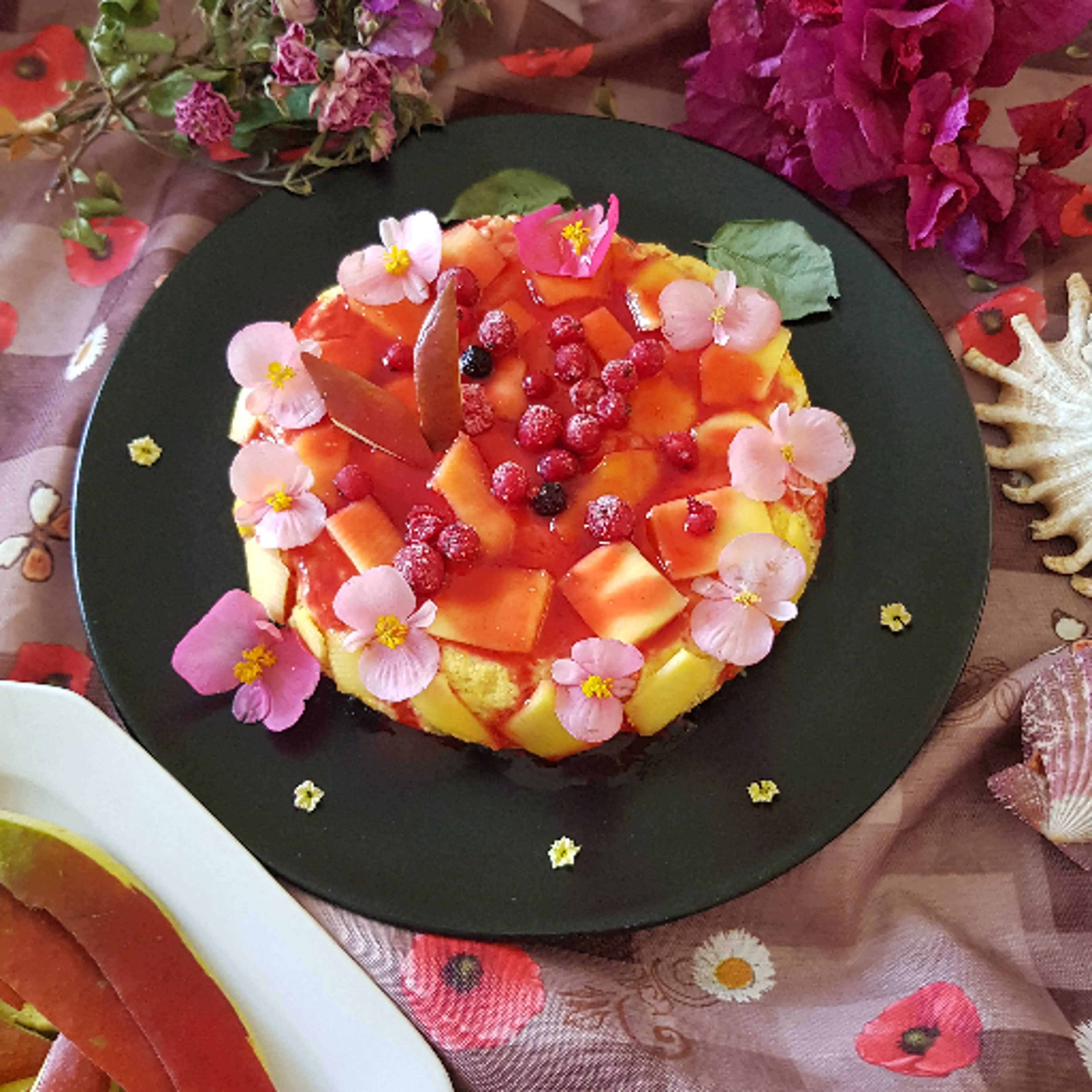 Mango cheesecake with steaming.
