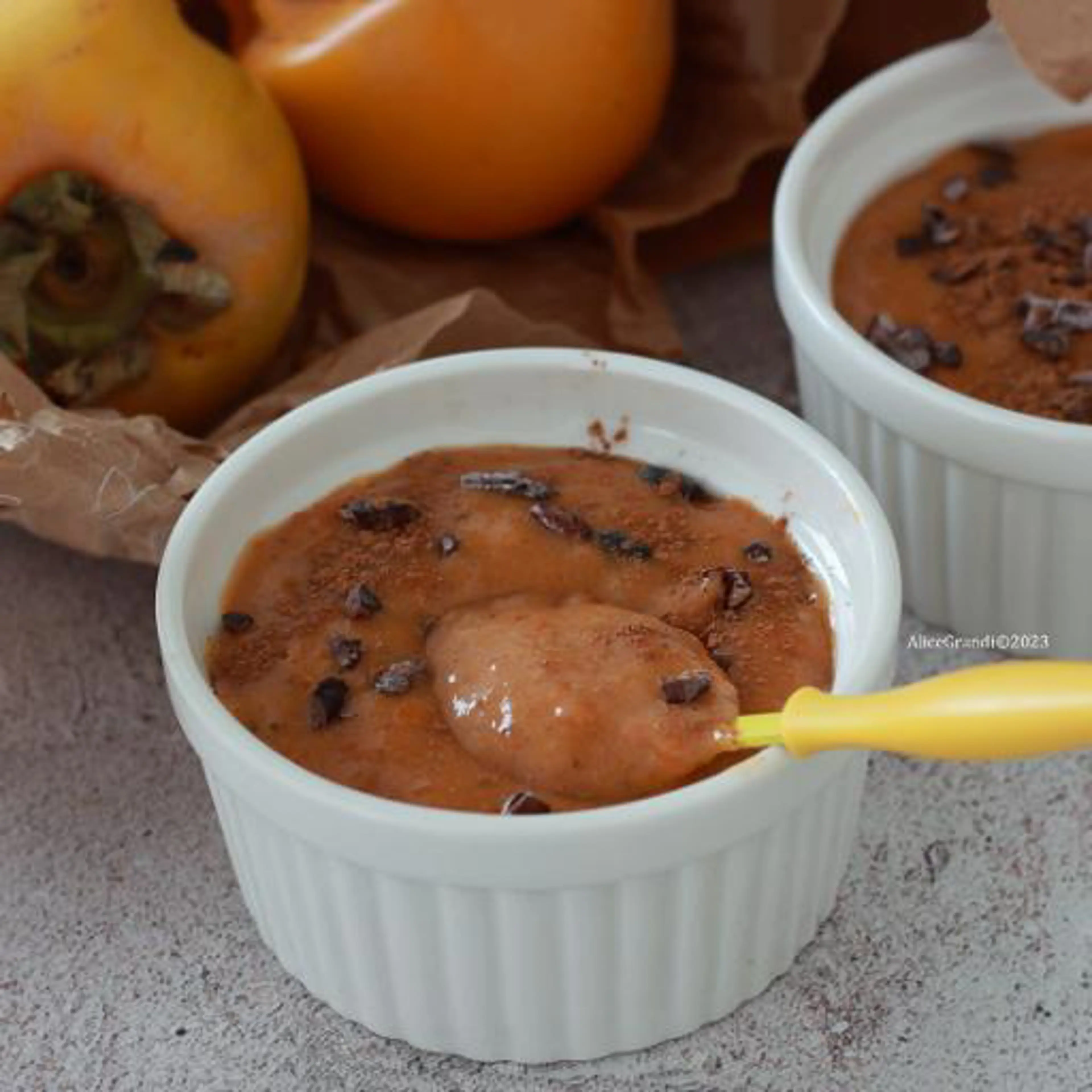 Persimmon and cocoa pudding