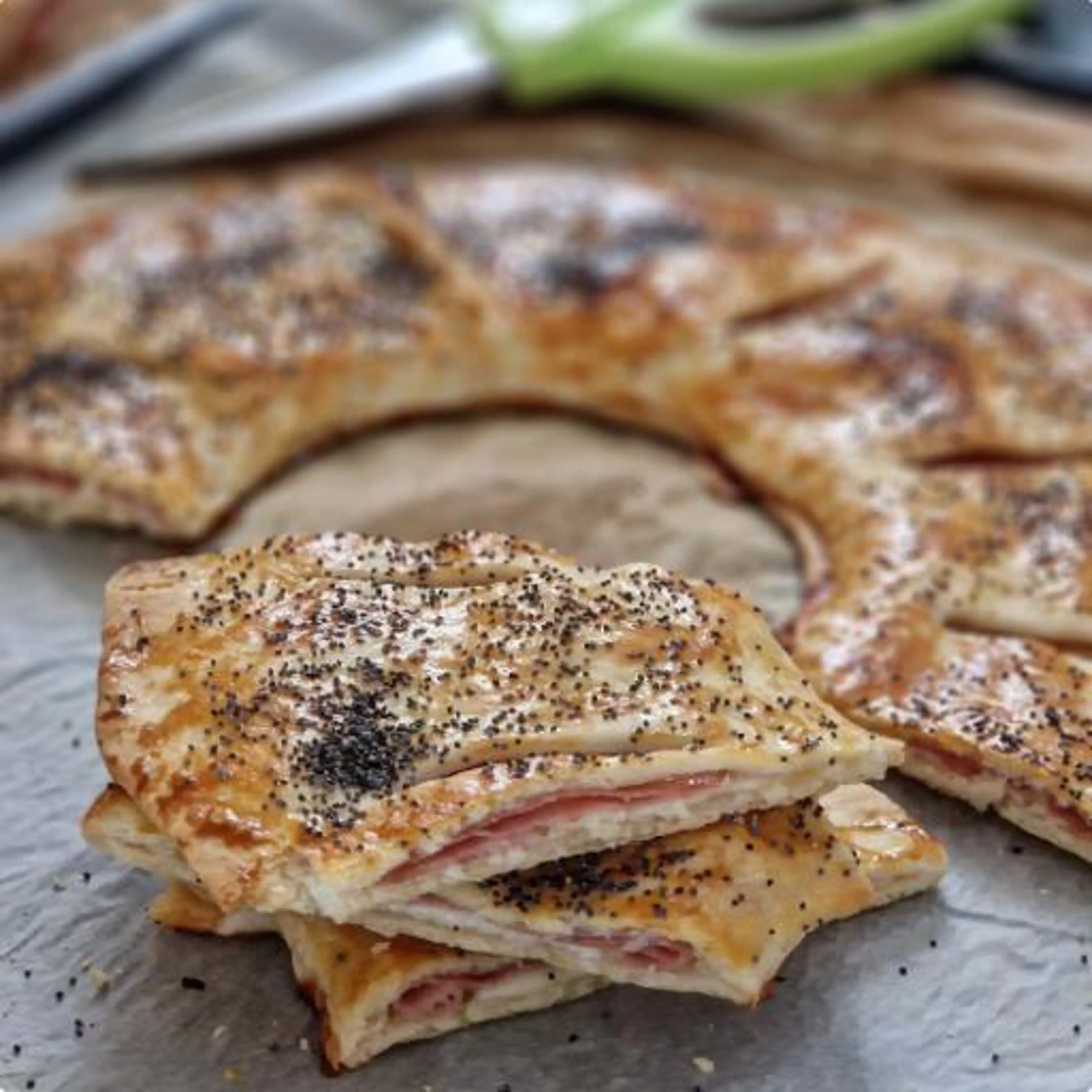 Rustic pie with provola and mortadella