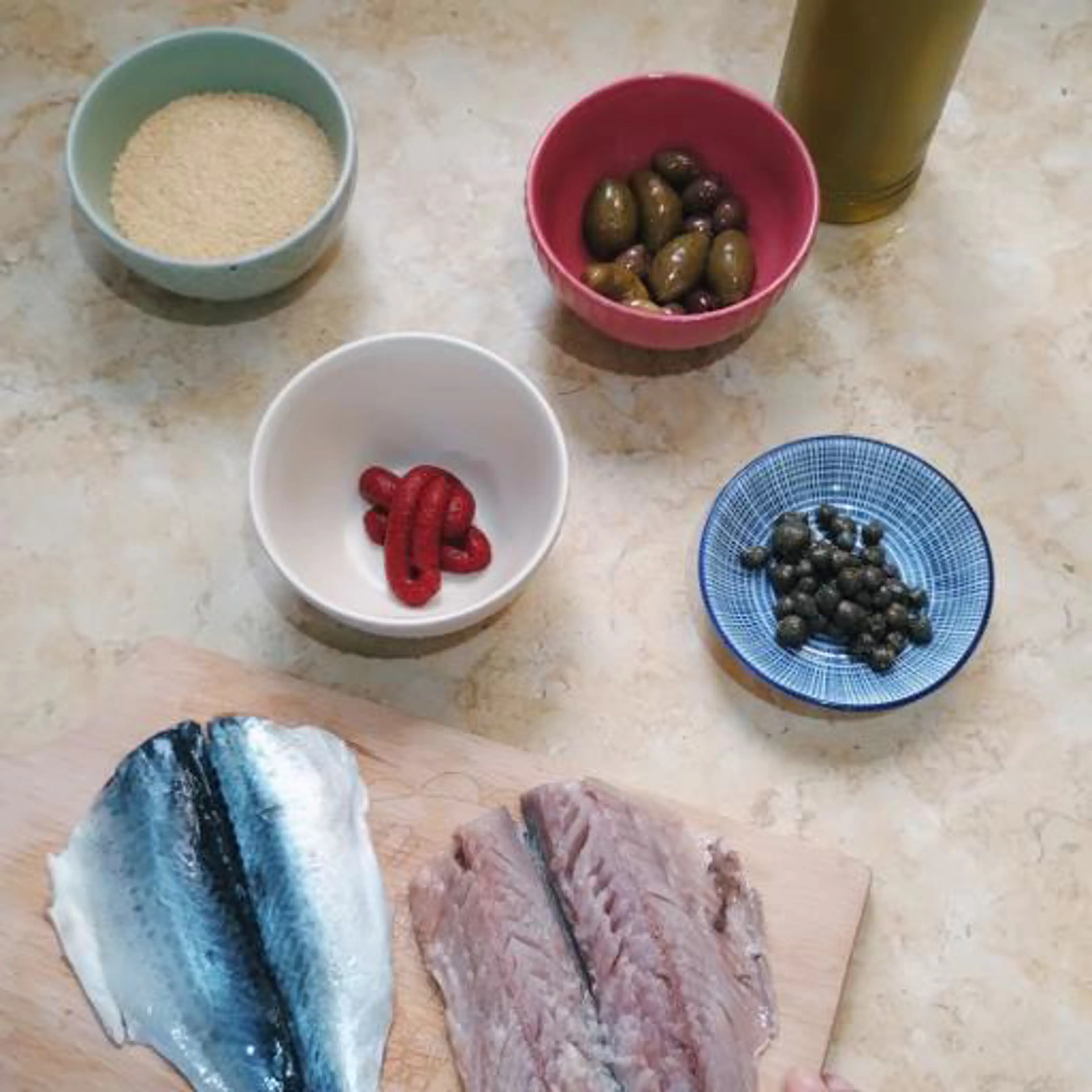 Mackerel with Mediterranean breading