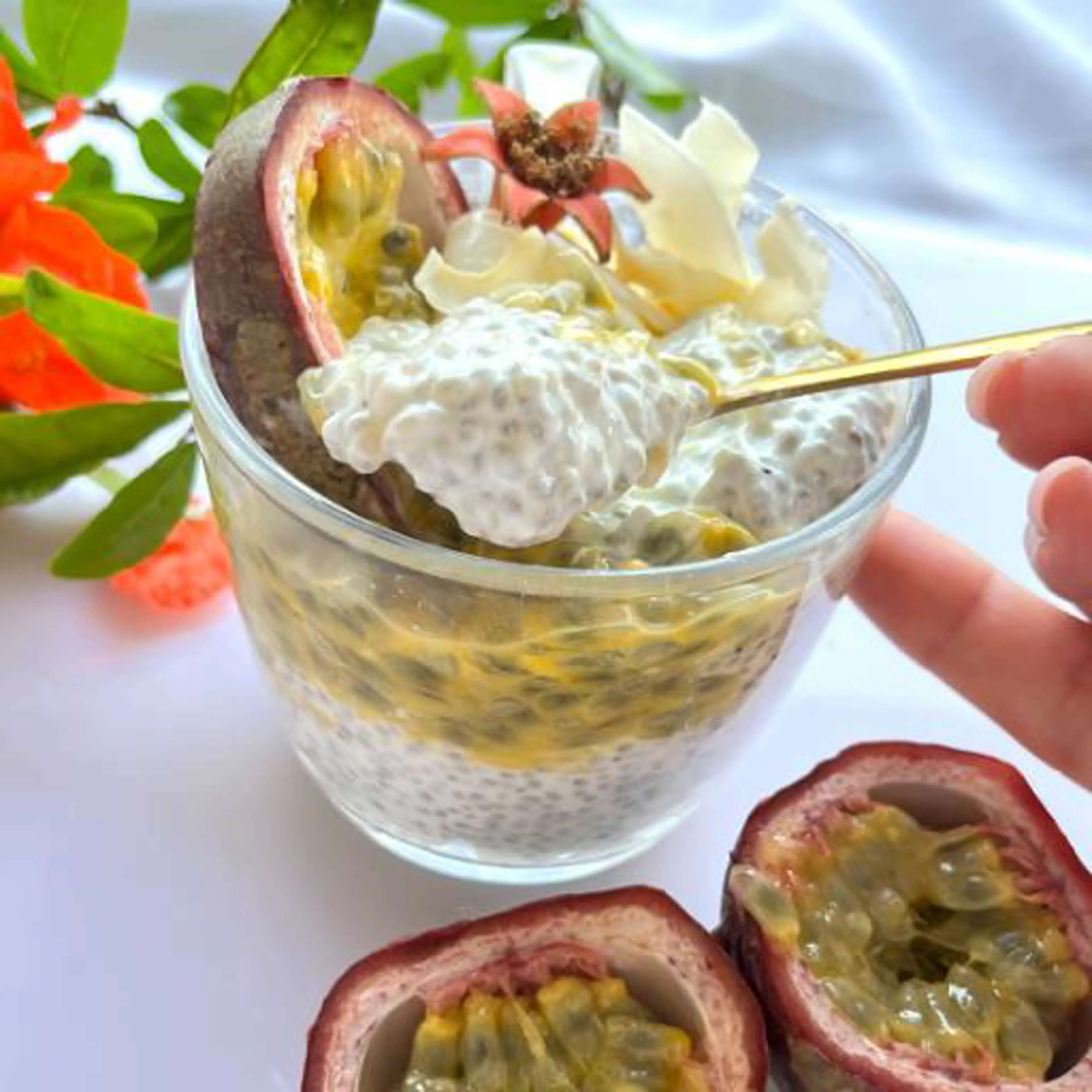 Chia pudding coco e maracujá
