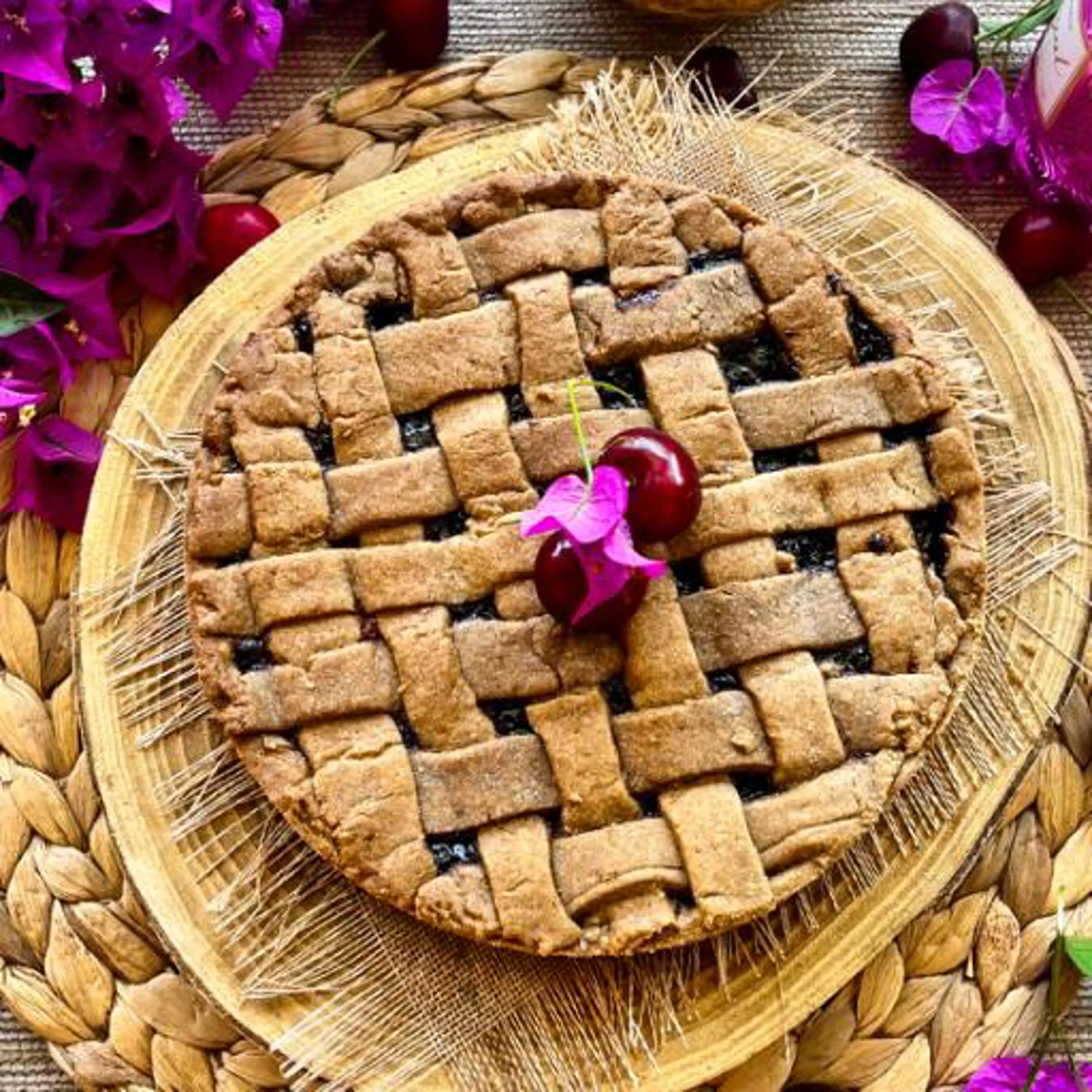 Tarta de sémola de centeno con mermelada de cerezas 🍒 ecológica