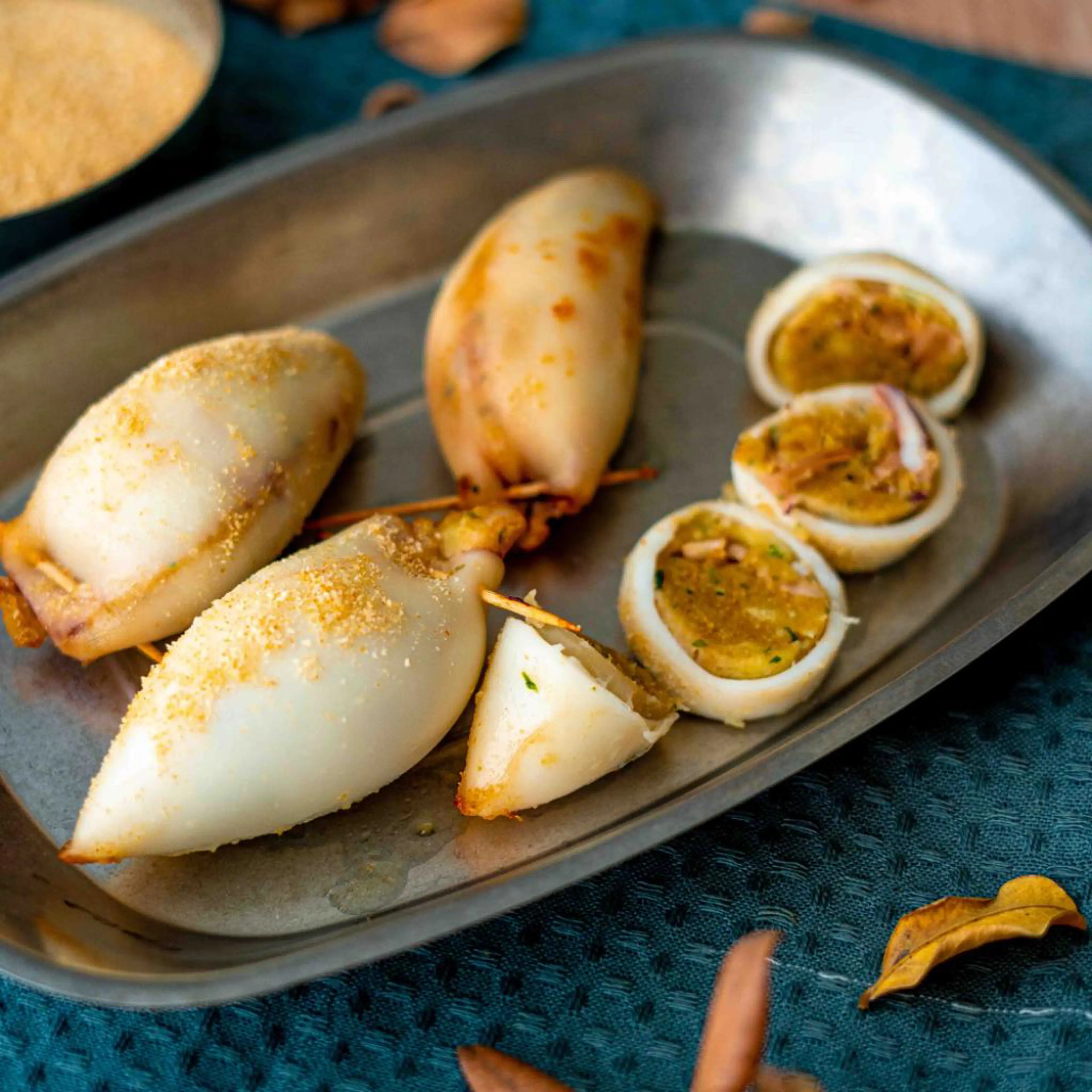 Baked stuffed squid