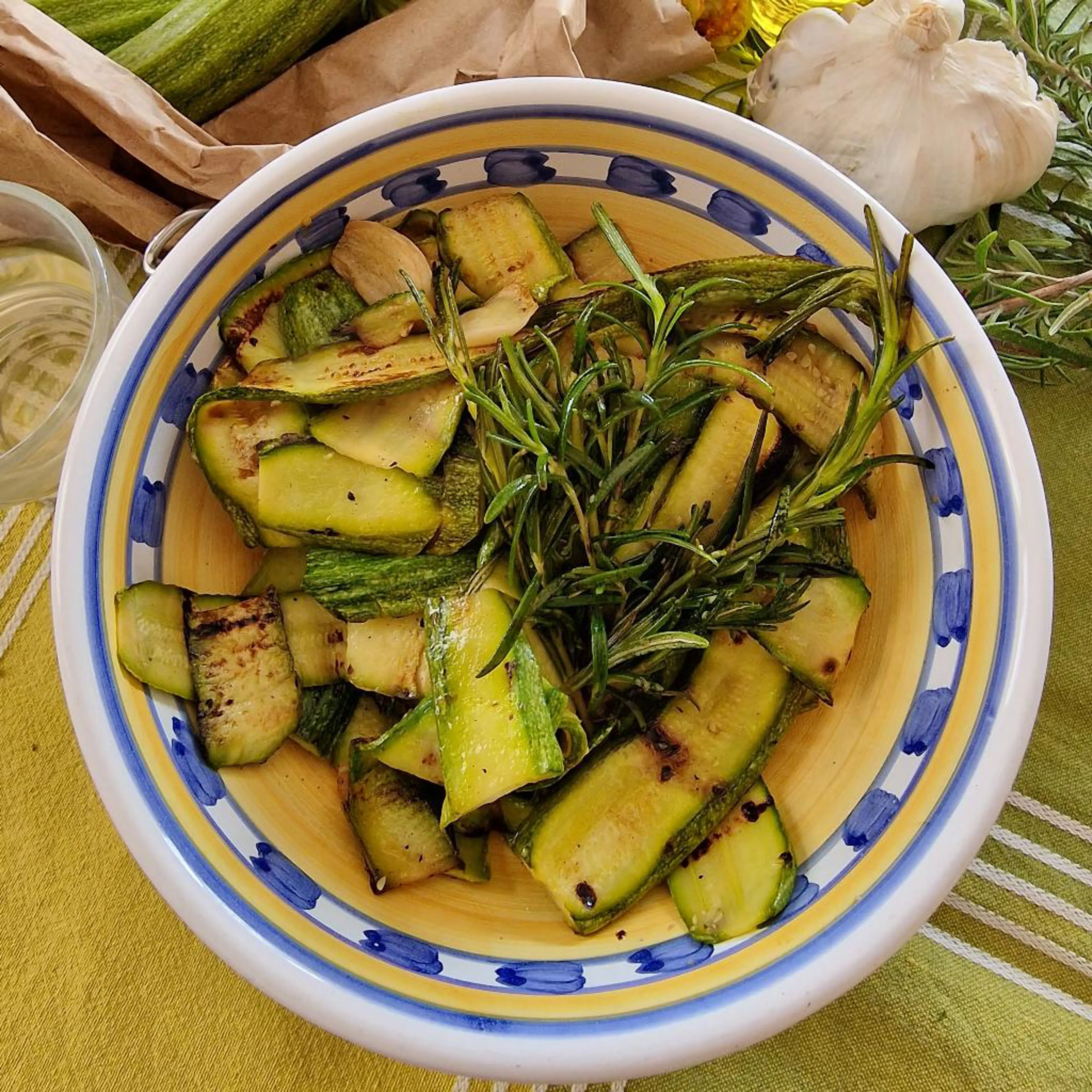 Grilled zucchini with garlic and rosemary