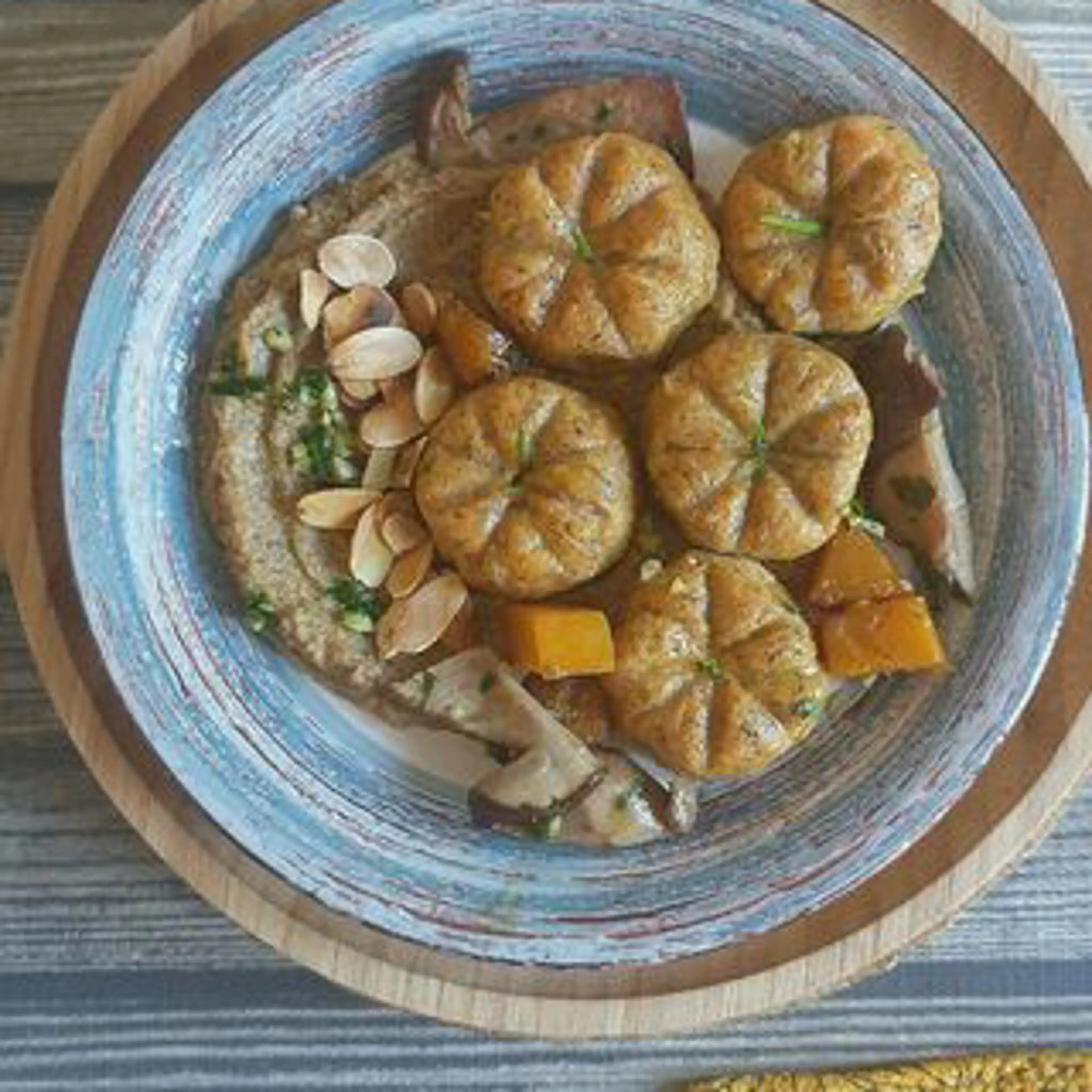 Sweet potato gnocchi with porcini and pumpkin cream