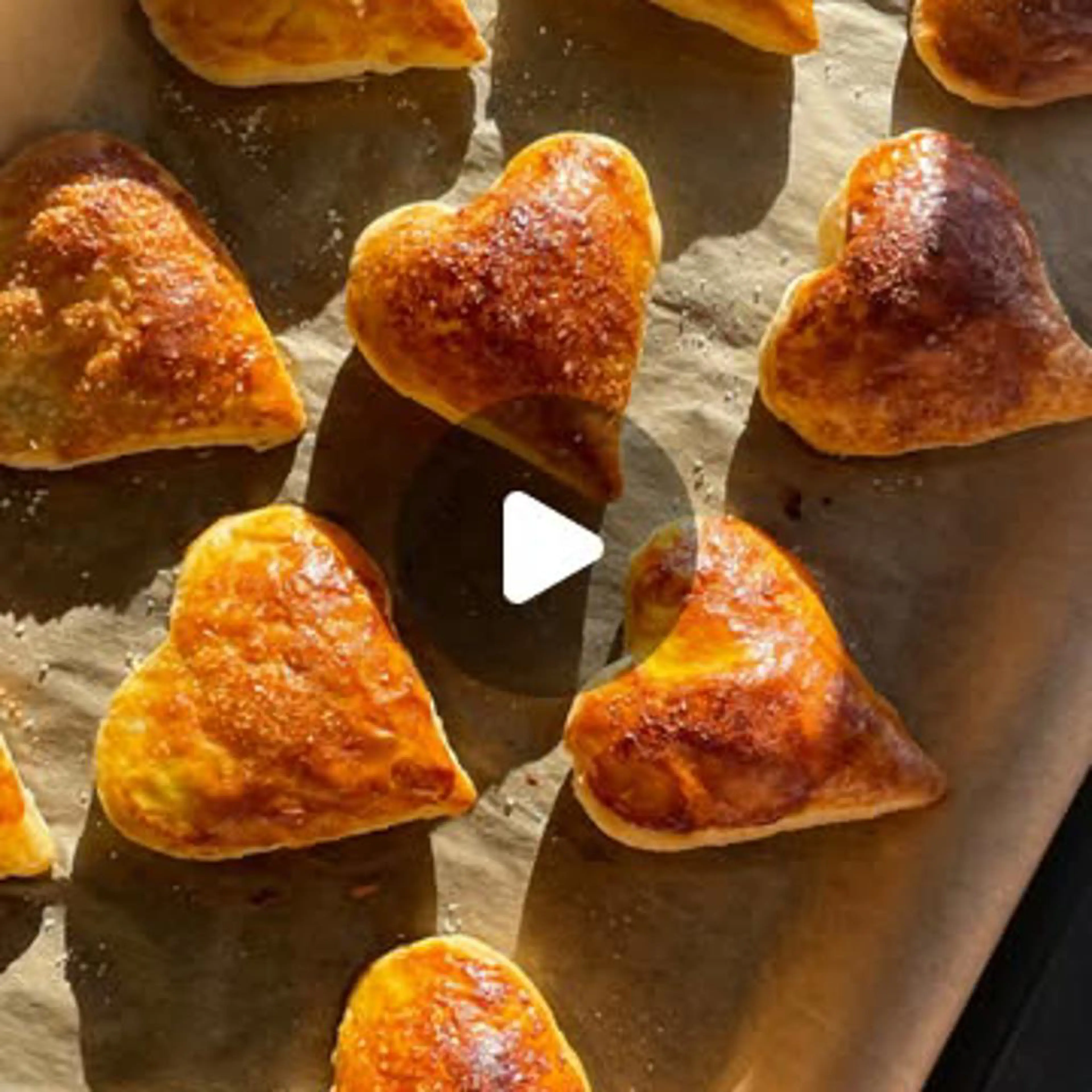 Puff pastry heart pastries filled