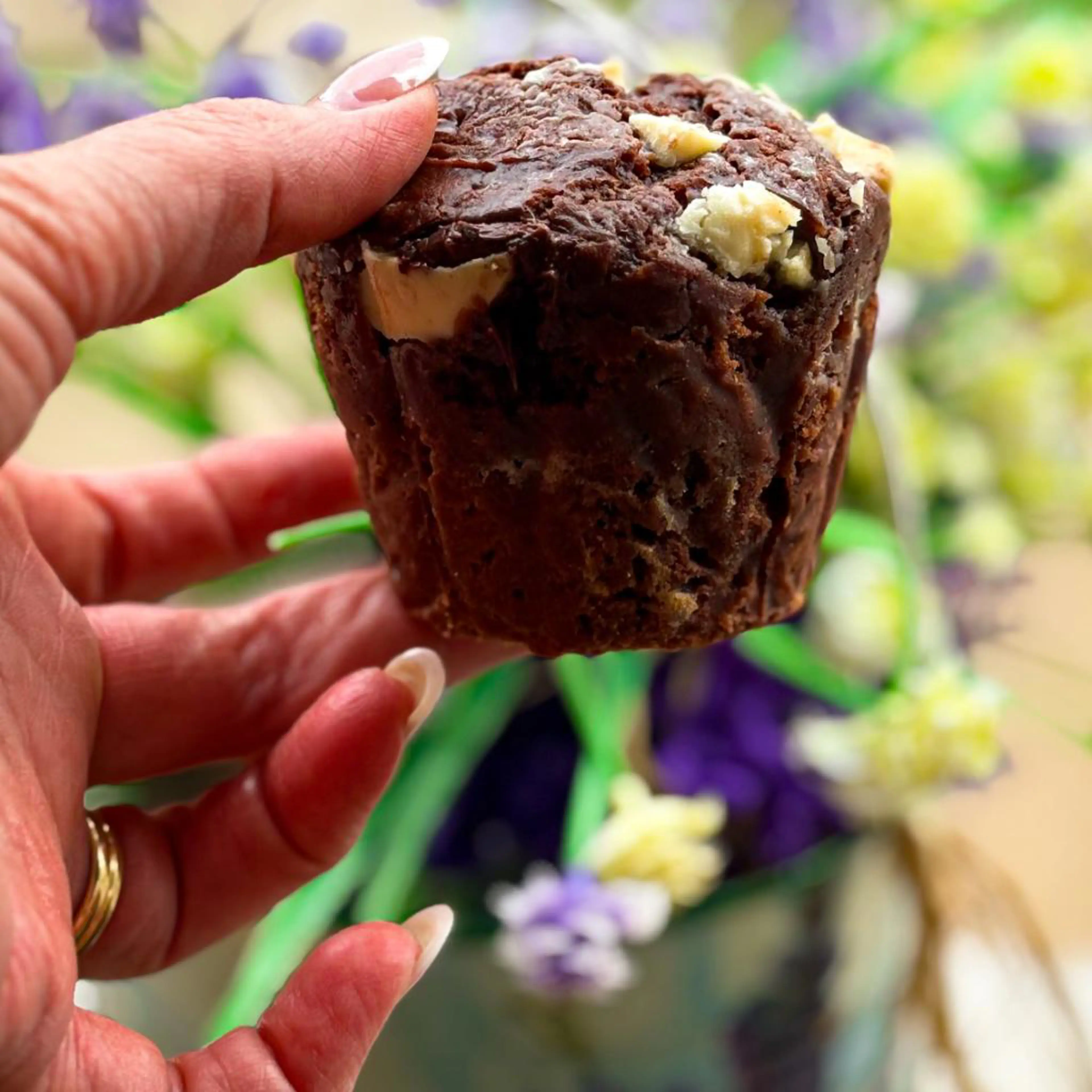 Three-chocolate and yogurt muffins
