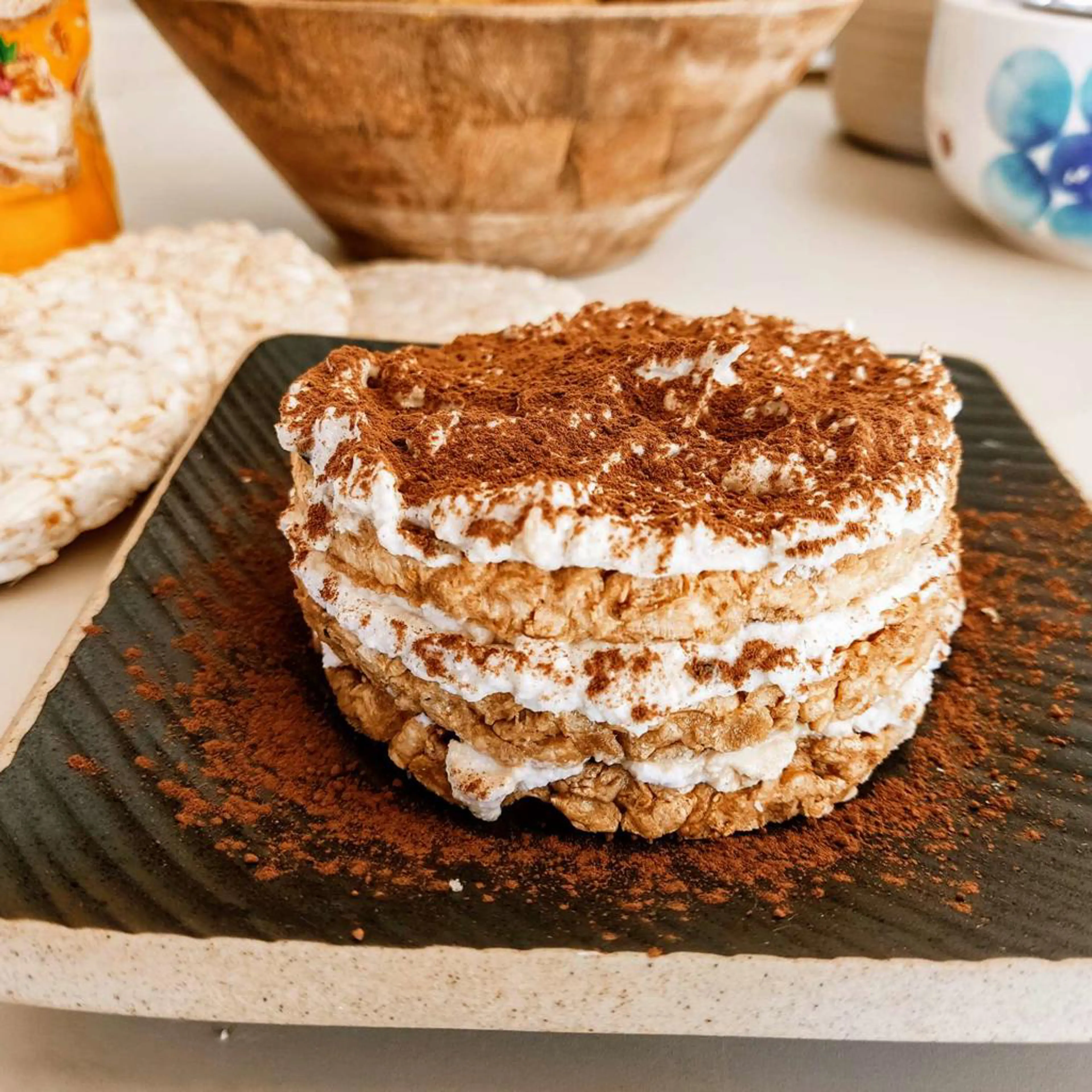 Fake rice cake and ricotta tiramisu